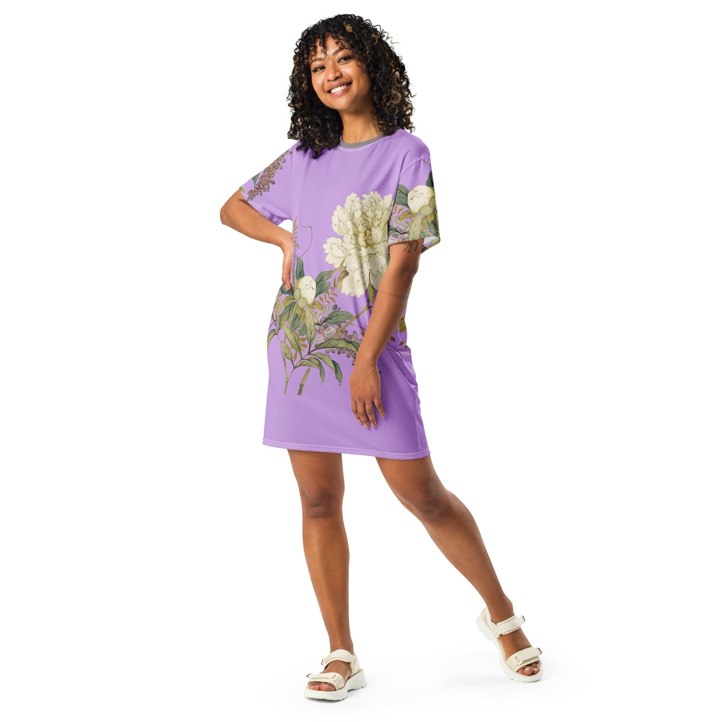 The Spirit of Flowers in Twelve Months｜Chinese Peony and Wisteria in Bloom｜T-shirt dress｜Lilac