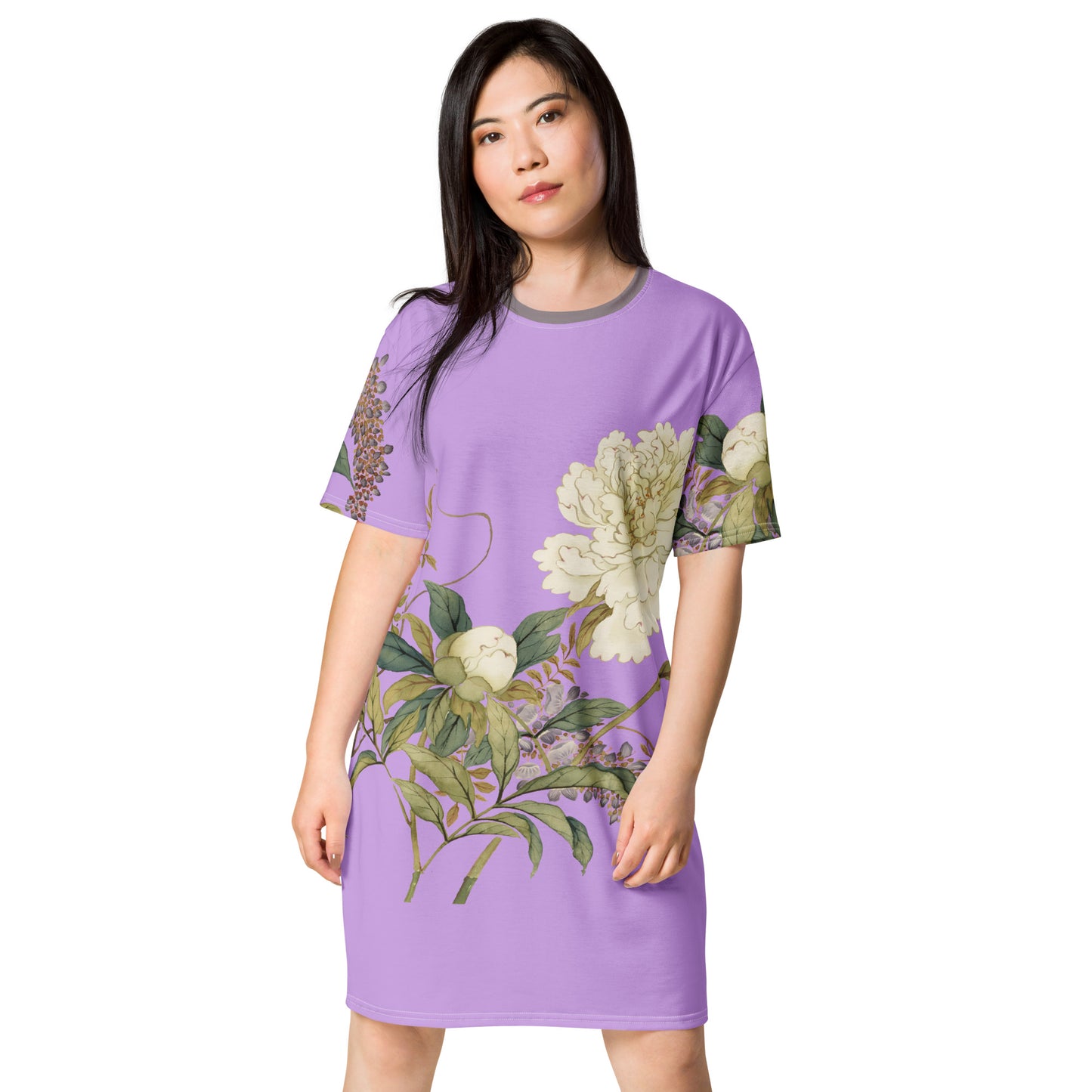 The Spirit of Flowers in Twelve Months｜Chinese Peony and Wisteria in Bloom｜T-shirt dress｜Lilac