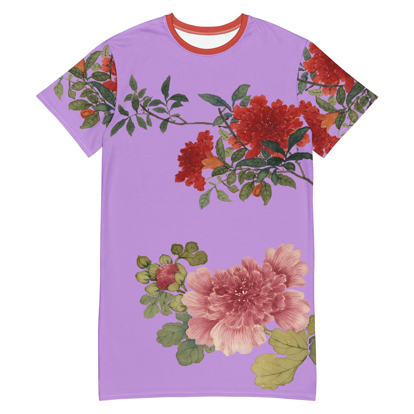 The Spirit of Flowers in Twelve Months｜Hollyhock and Pomegranate in Bloom｜T-shirt dress｜Lilac