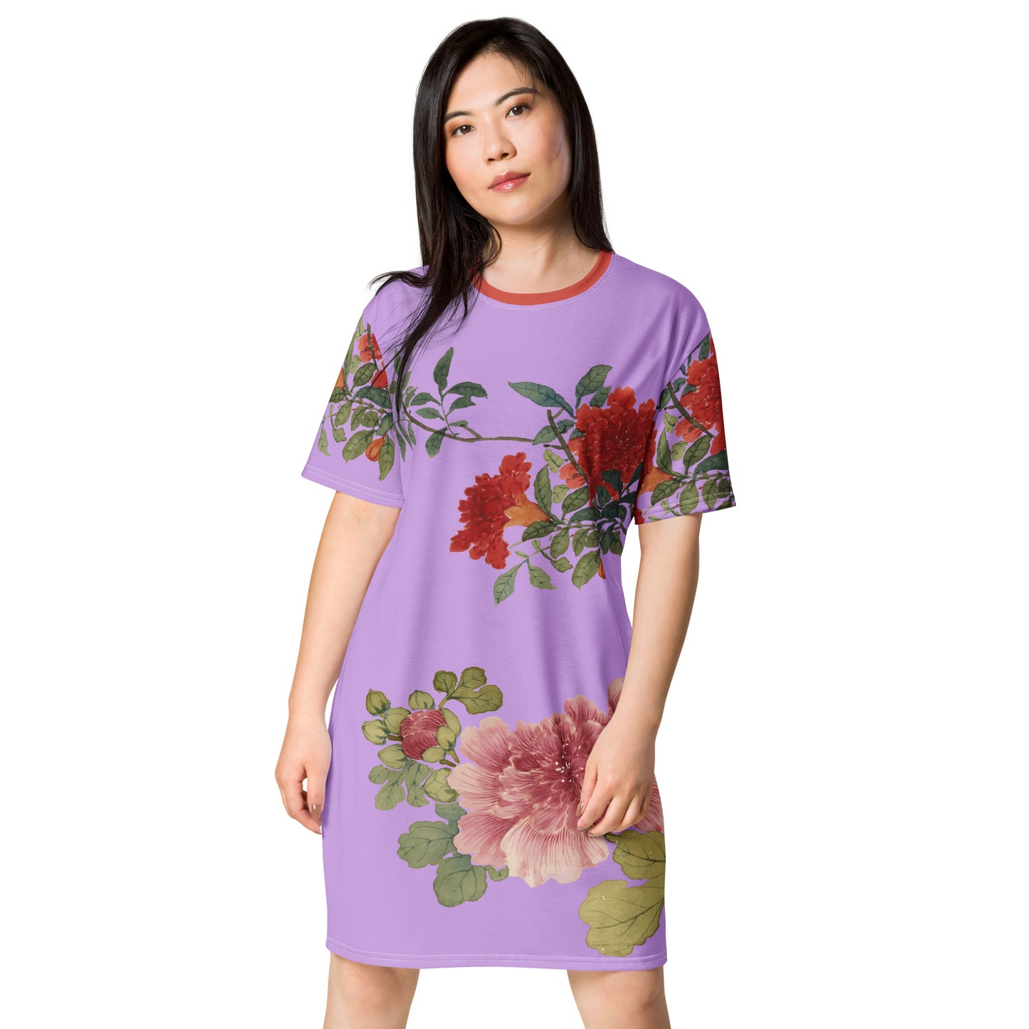 The Spirit of Flowers in Twelve Months｜Hollyhock and Pomegranate in Bloom｜T-shirt dress｜Lilac