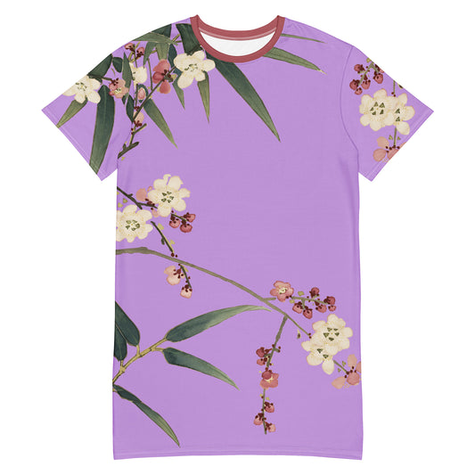 The Spirit of Flowers in Twelve Months｜Crimson Plum Blossom and Lush Green Bamboo｜T-shirt dress｜Lilac