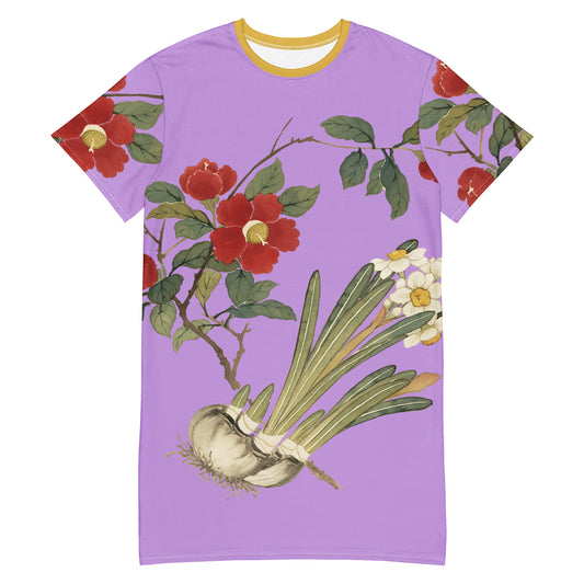 The Spirit of Flowers in Twelve Months｜Narcissus and Camelia in Bloom｜T-shirt dress｜Lilac