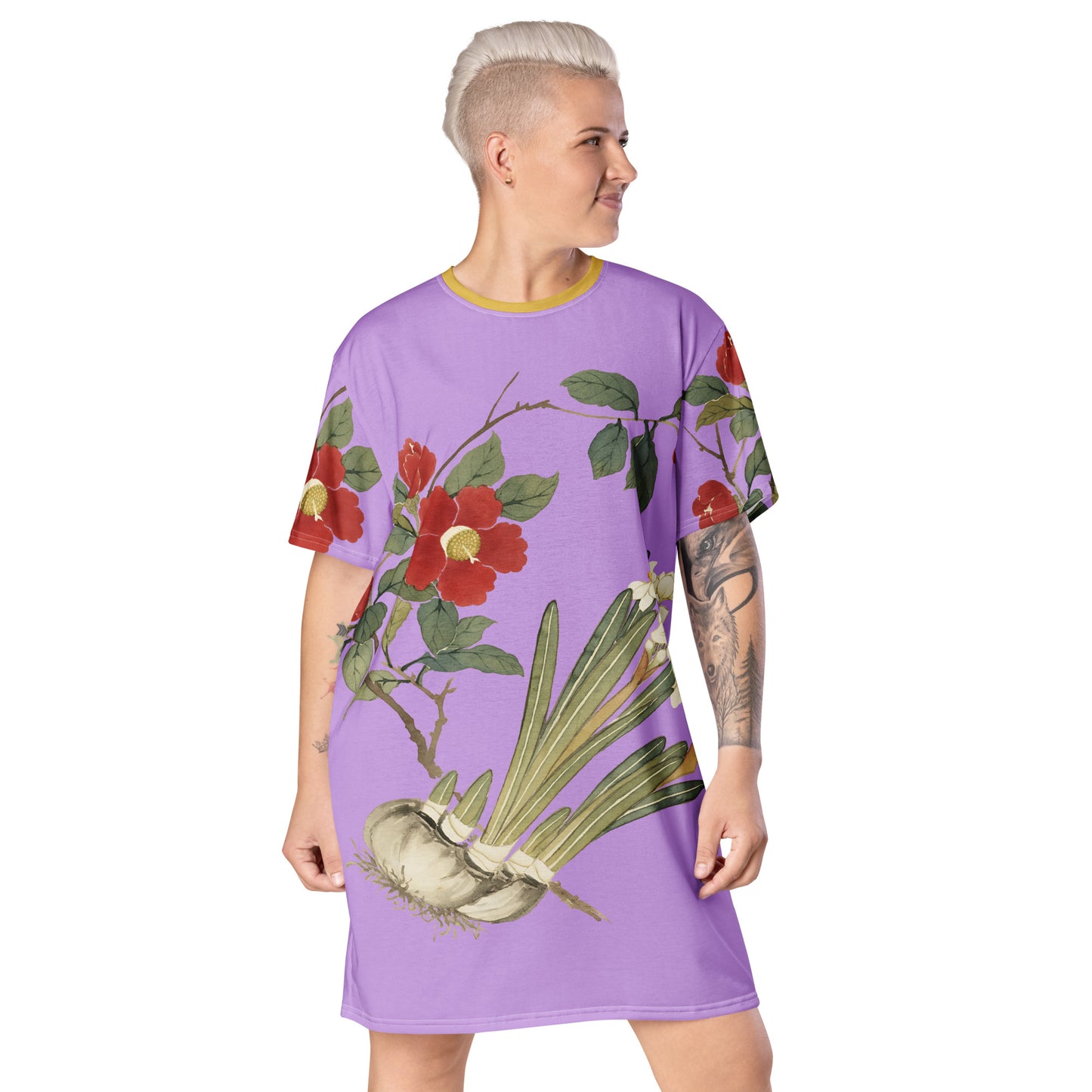 The Spirit of Flowers in Twelve Months｜Narcissus and Camelia in Bloom｜T-shirt dress｜Lilac