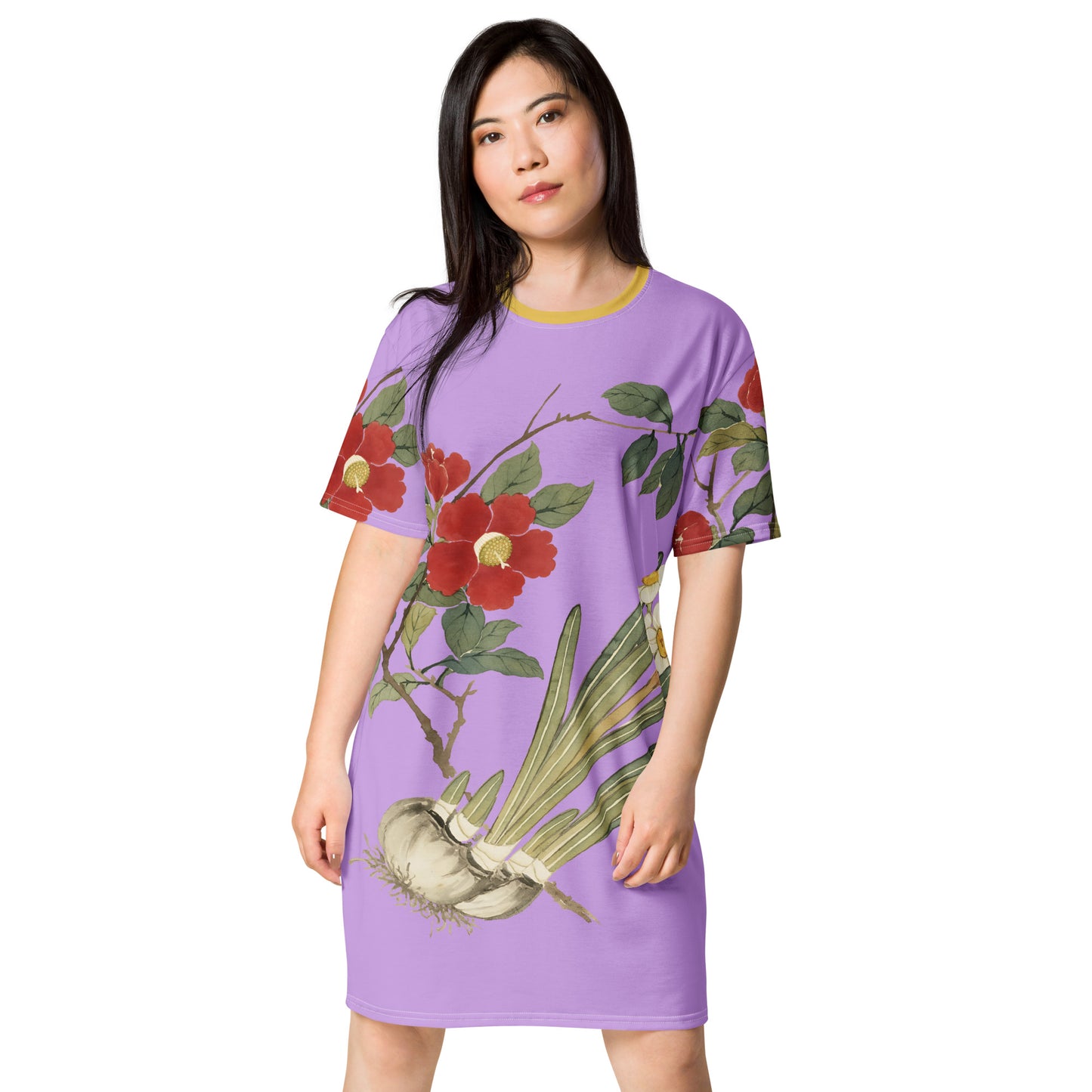 The Spirit of Flowers in Twelve Months｜Narcissus and Camelia in Bloom｜T-shirt dress｜Lilac