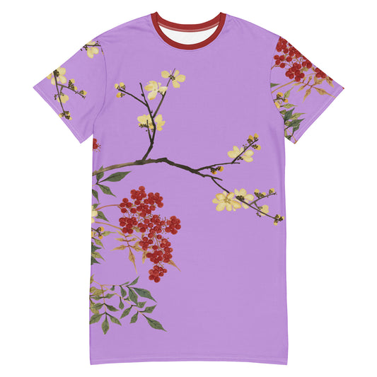 The Spirit of Flowers in Twelve Months｜Blooming Wintersweet and Heavenly Bamboo｜T-shirt dress｜Lilac