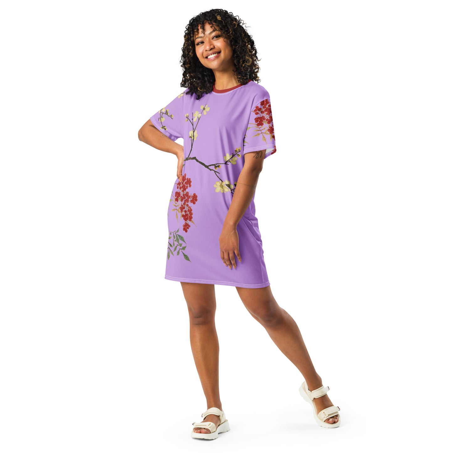 The Spirit of Flowers in Twelve Months｜Blooming Wintersweet and Heavenly Bamboo｜T-shirt dress｜Lilac