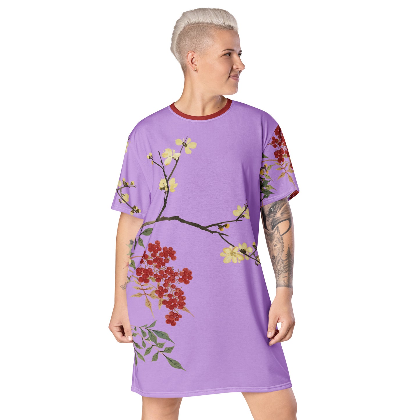 The Spirit of Flowers in Twelve Months｜Blooming Wintersweet and Heavenly Bamboo｜T-shirt dress｜Lilac