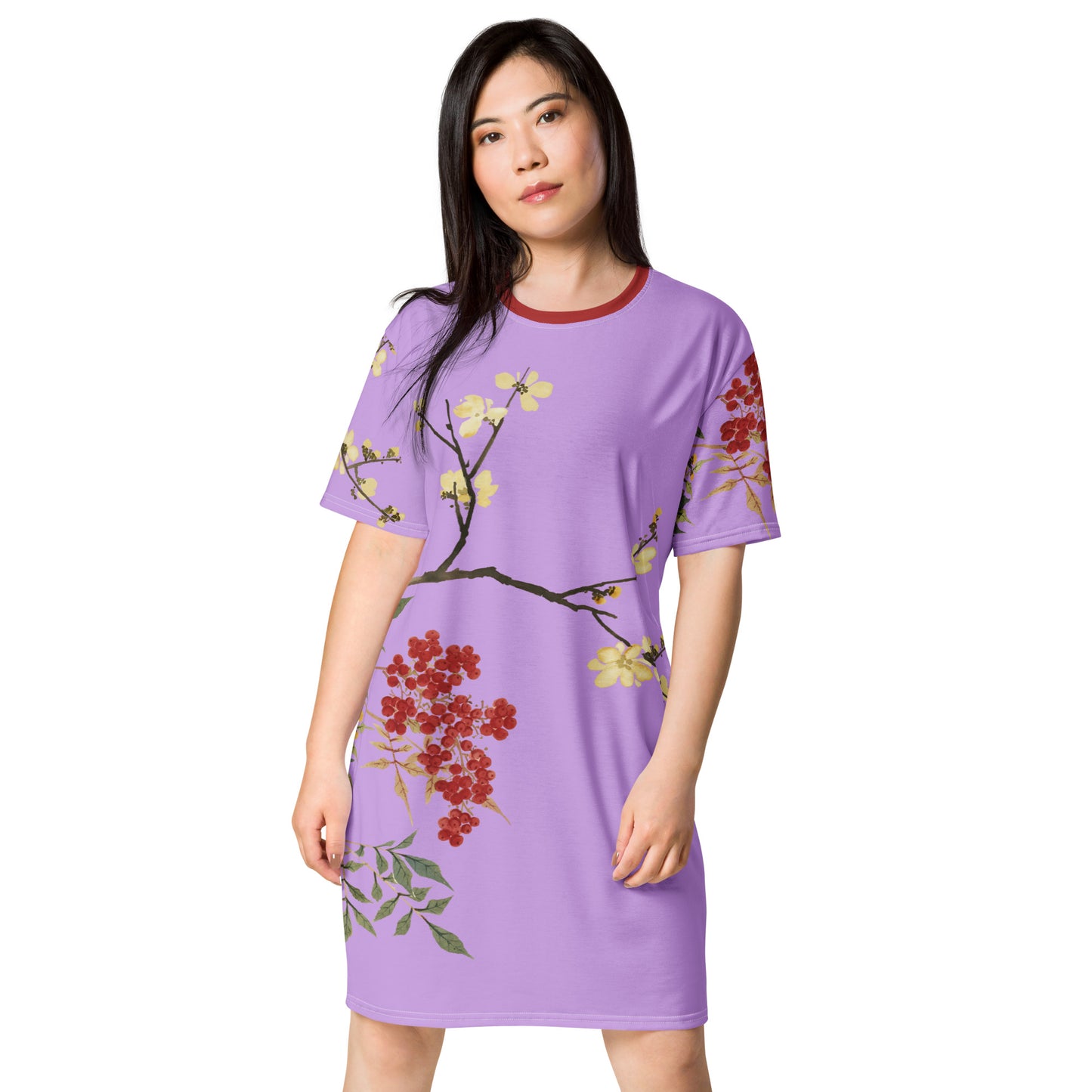 The Spirit of Flowers in Twelve Months｜Blooming Wintersweet and Heavenly Bamboo｜T-shirt dress｜Lilac