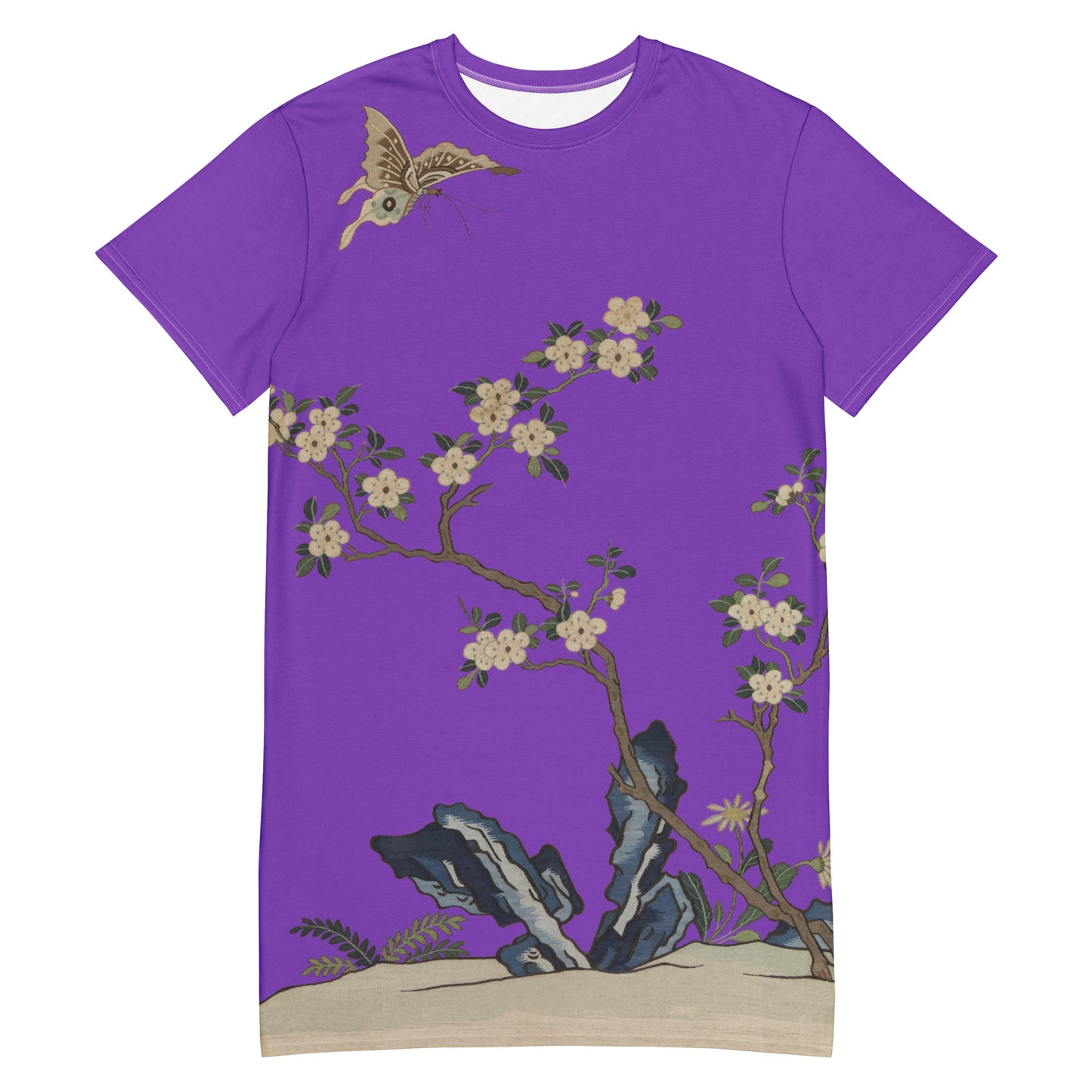 Kesi Flower Album｜White Plum Blossoms and Butterfly｜T-shirt dress｜Purple