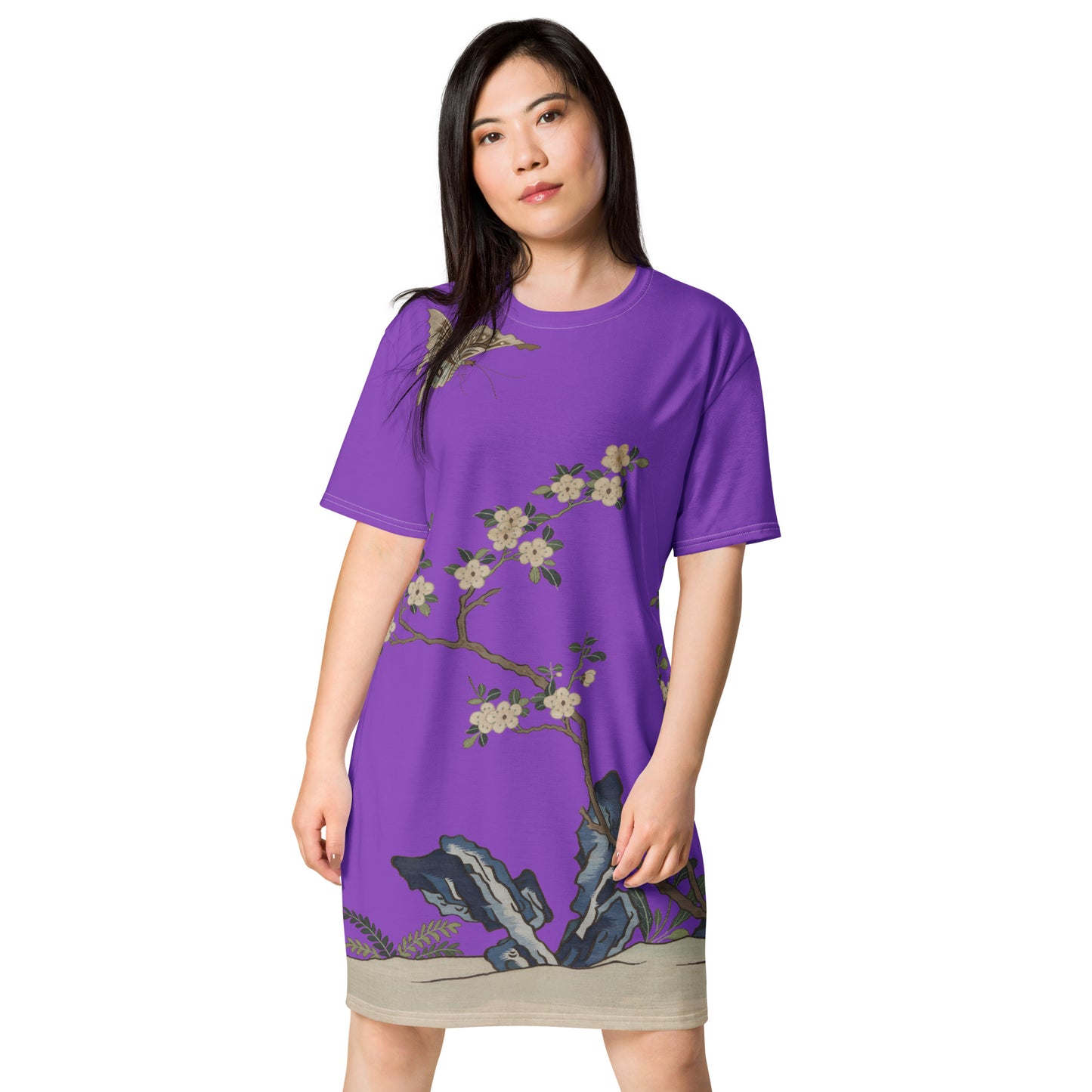 Kesi Flower Album｜White Plum Blossoms and Butterfly｜T-shirt dress｜Purple