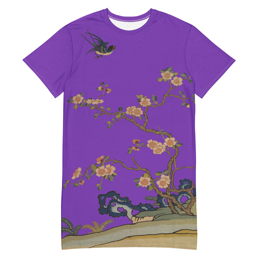 Kesi Flower Album｜Swallow in Flight, Harbinger of Spring｜T-shirt dress｜Purple