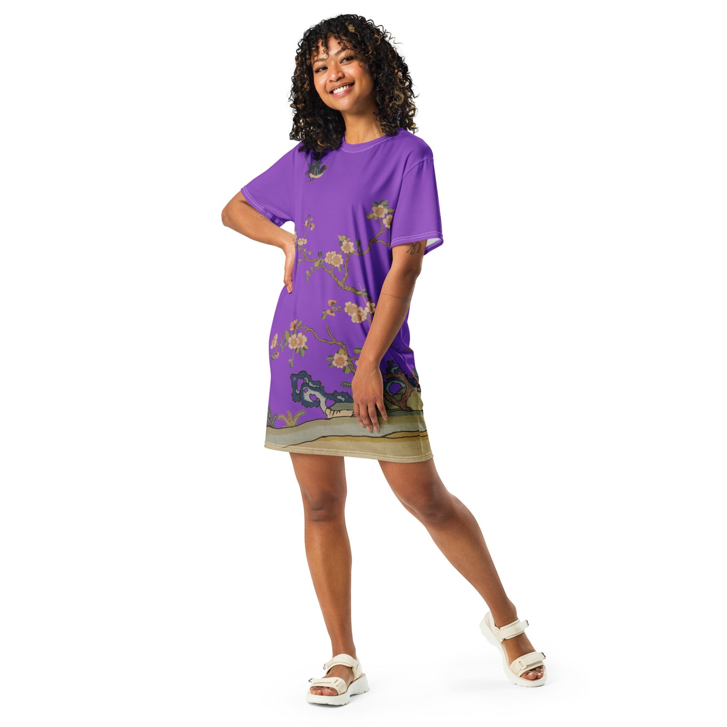 Kesi Flower Album｜Swallow in Flight, Harbinger of Spring｜T-shirt dress｜Purple