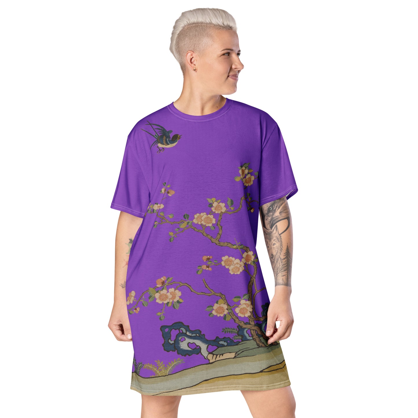 Kesi Flower Album｜Swallow in Flight, Harbinger of Spring｜T-shirt dress｜Purple