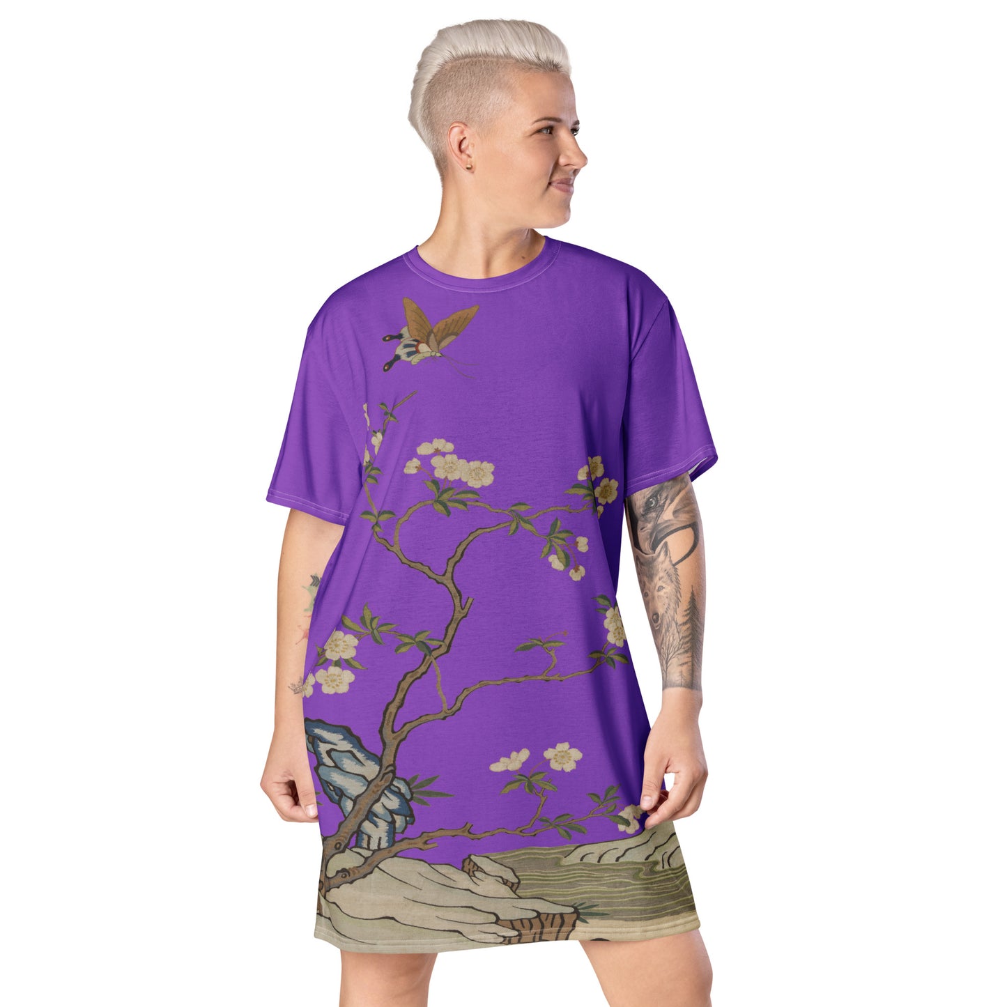 Kesi Flower Album｜Plum Blossoms and Butterfly｜T-shirt dress｜Purple