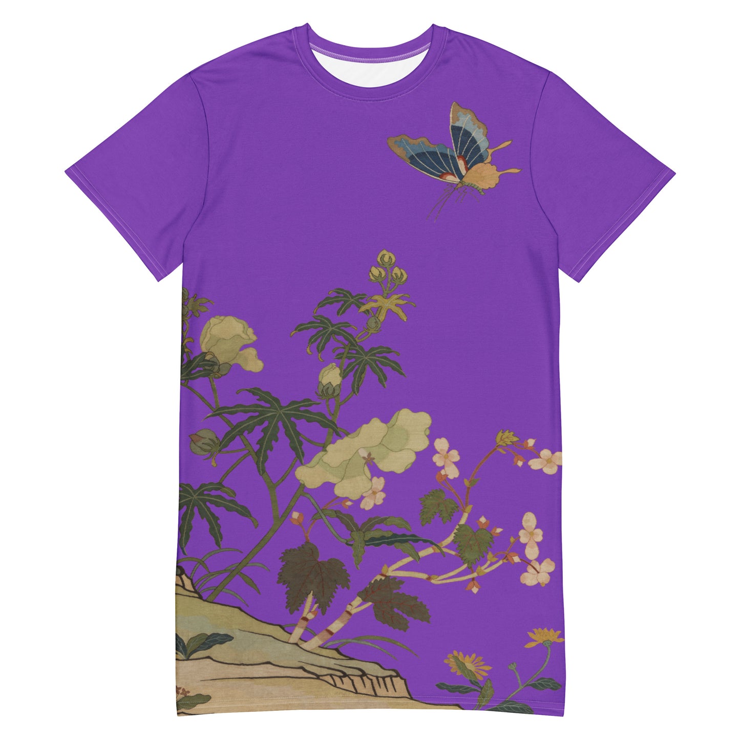 Kesi Flower Album｜Hibiscus and Begonia Blossoms｜T-shirt dress｜Purple