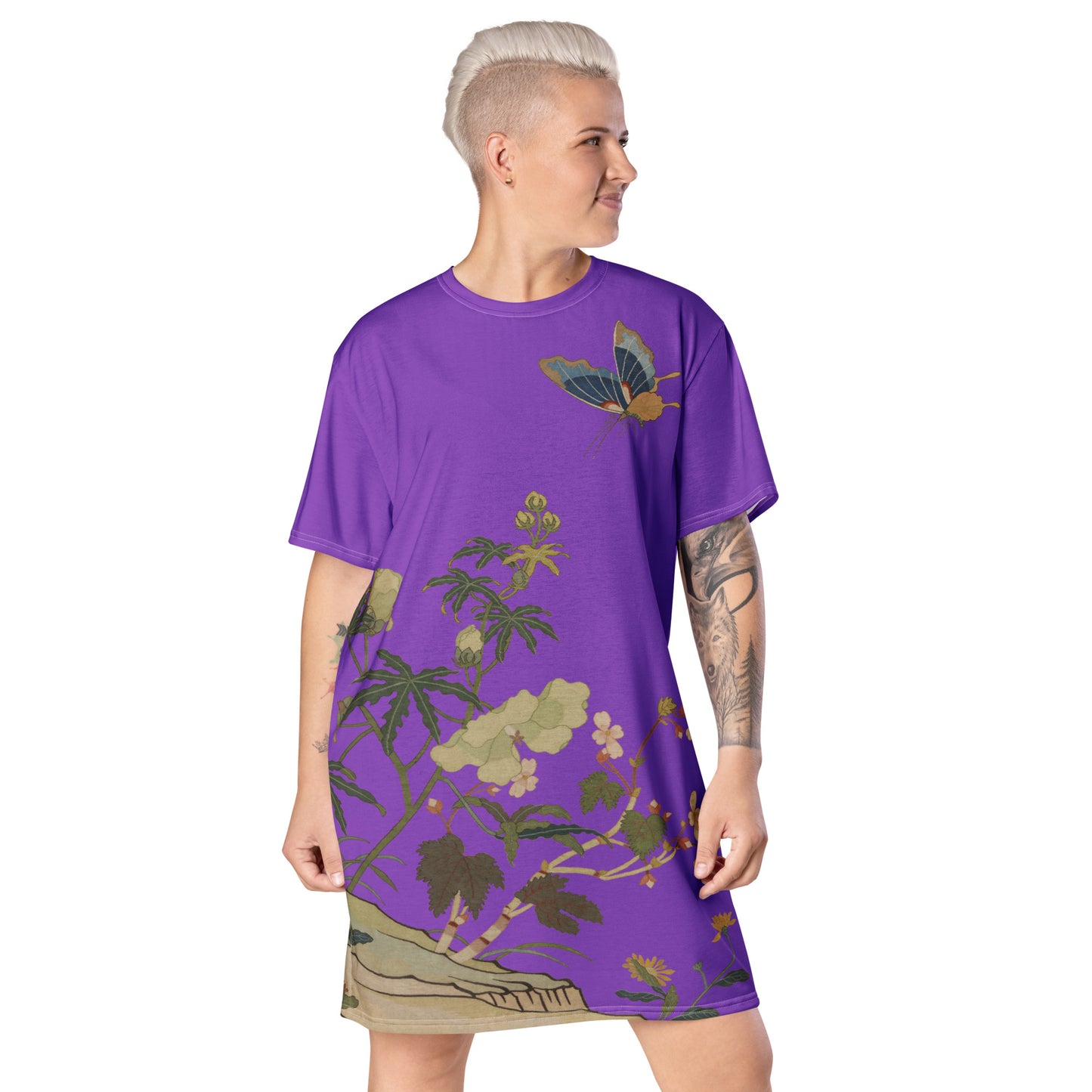 Kesi Flower Album｜Hibiscus and Begonia Blossoms｜T-shirt dress｜Purple