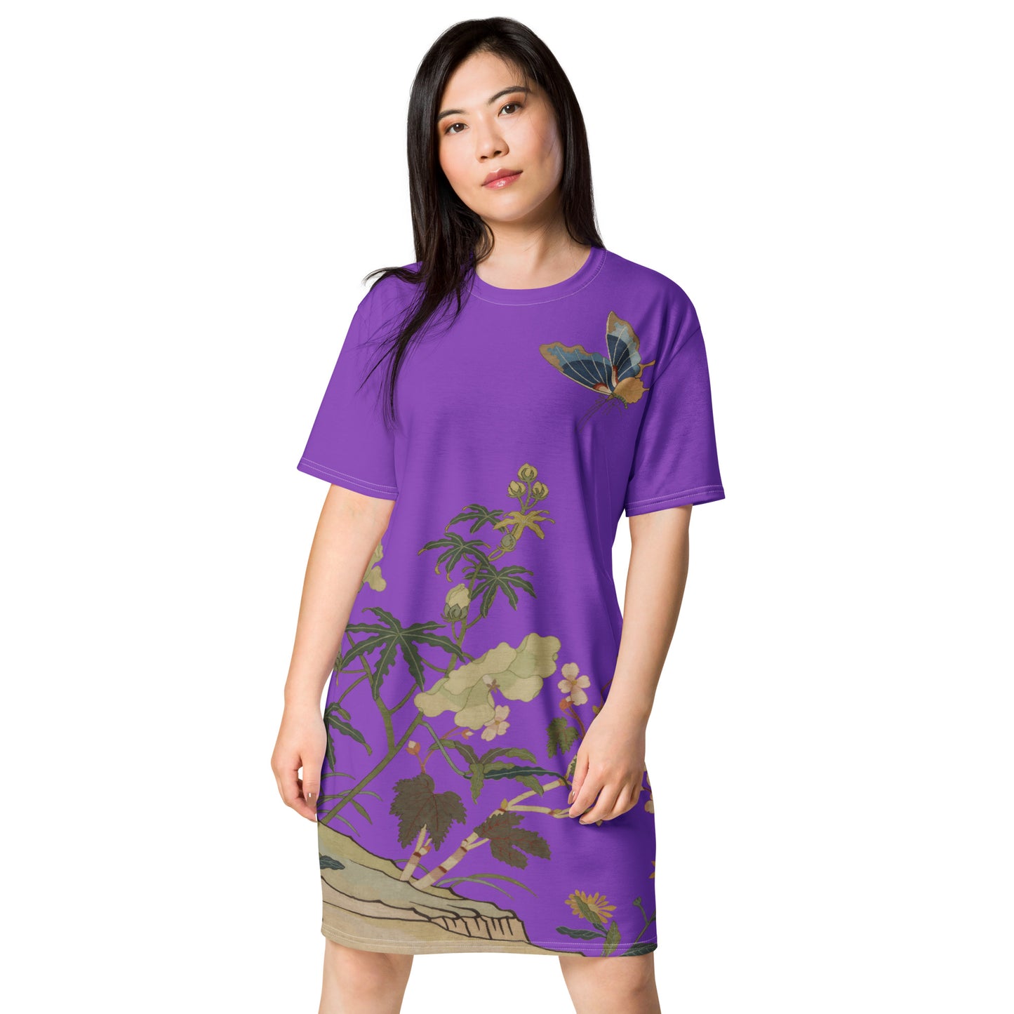 Kesi Flower Album｜Hibiscus and Begonia Blossoms｜T-shirt dress｜Purple