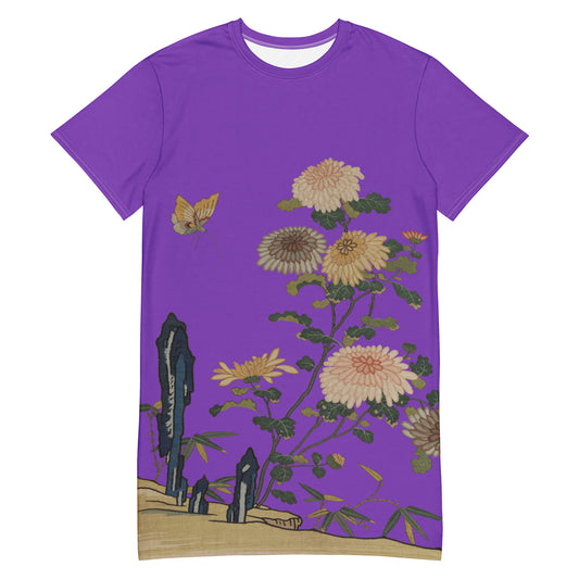 Kesi Flower Album｜Chrysanthemums and Butterflies｜T-shirt dress｜Purple