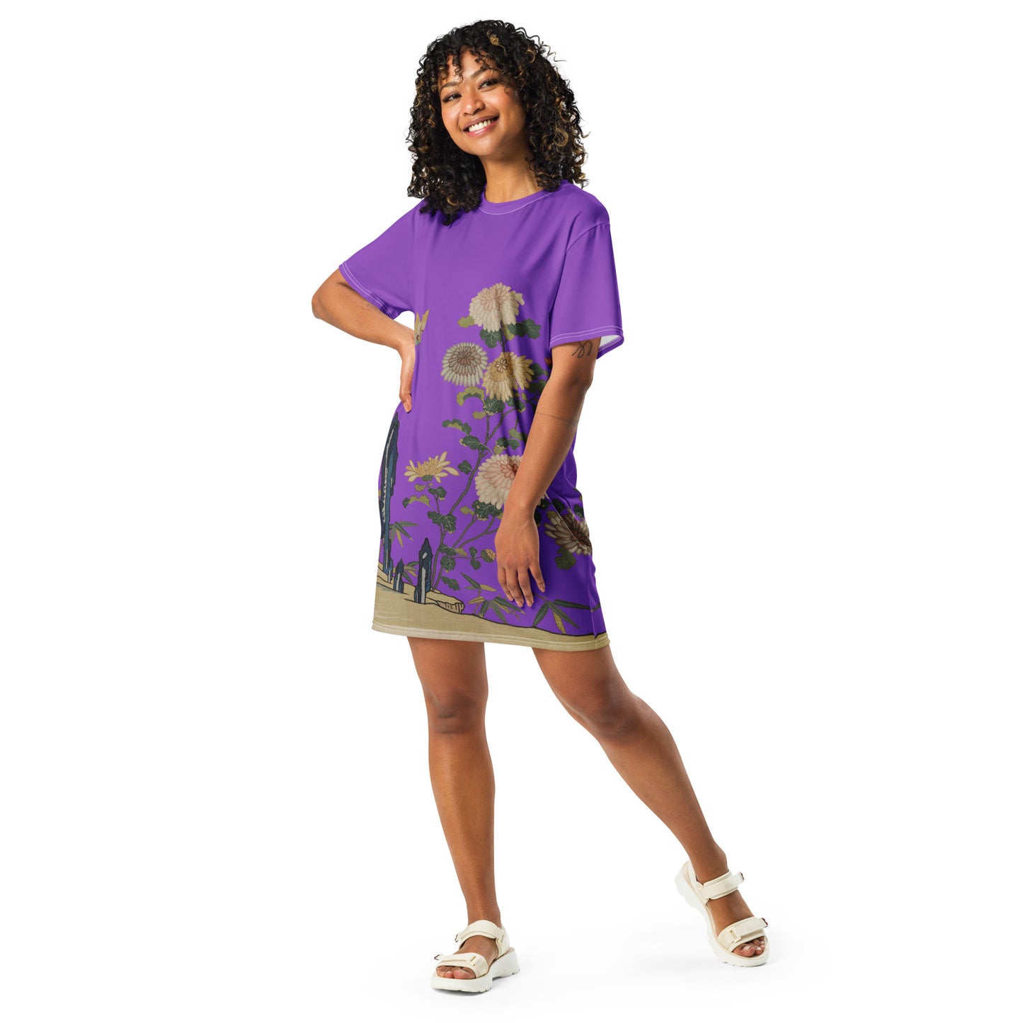 Kesi Flower Album｜Chrysanthemums and Butterflies｜T-shirt dress｜Purple