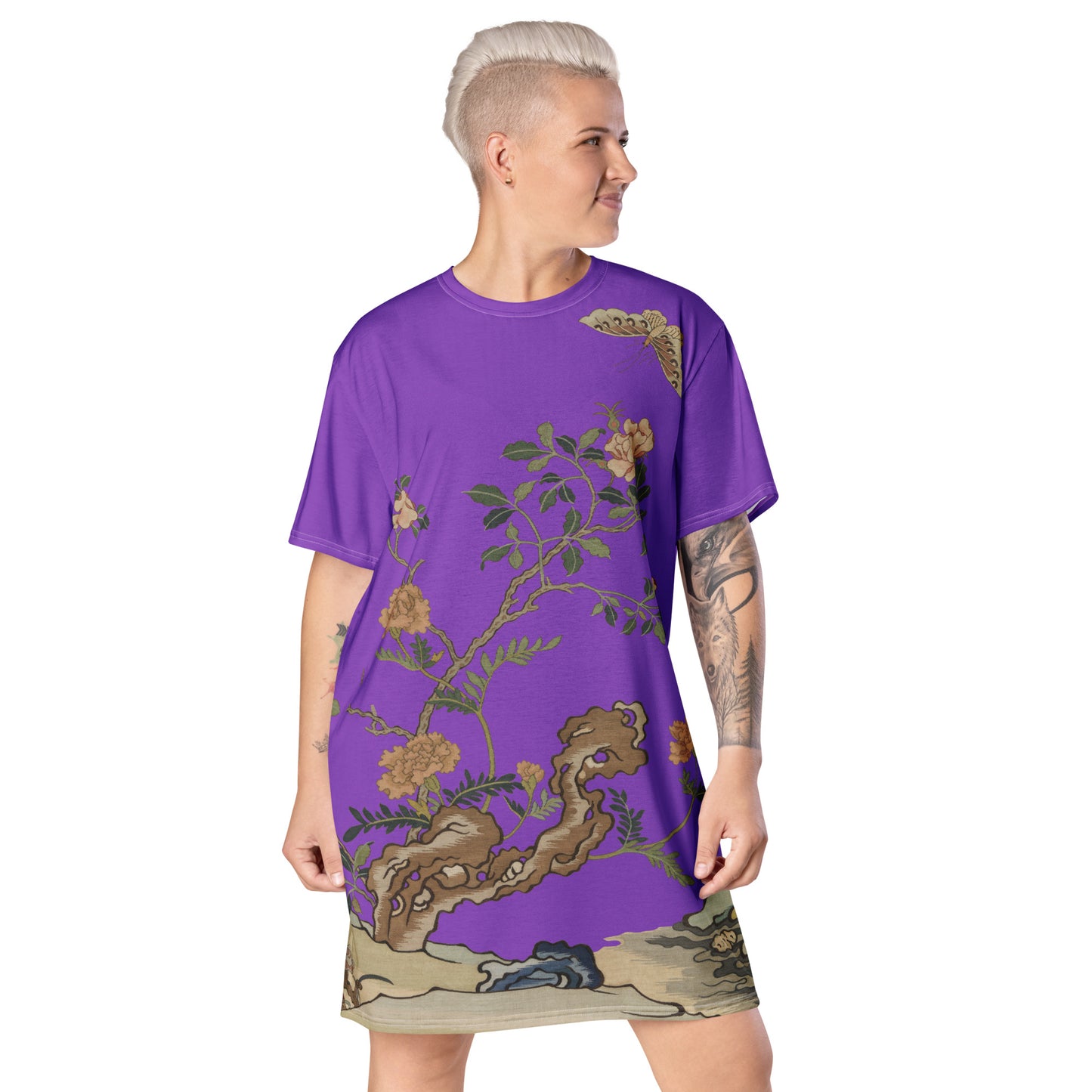 Kesi Flower Album｜Camellia and Butterfly｜T-shirt dress｜Purple