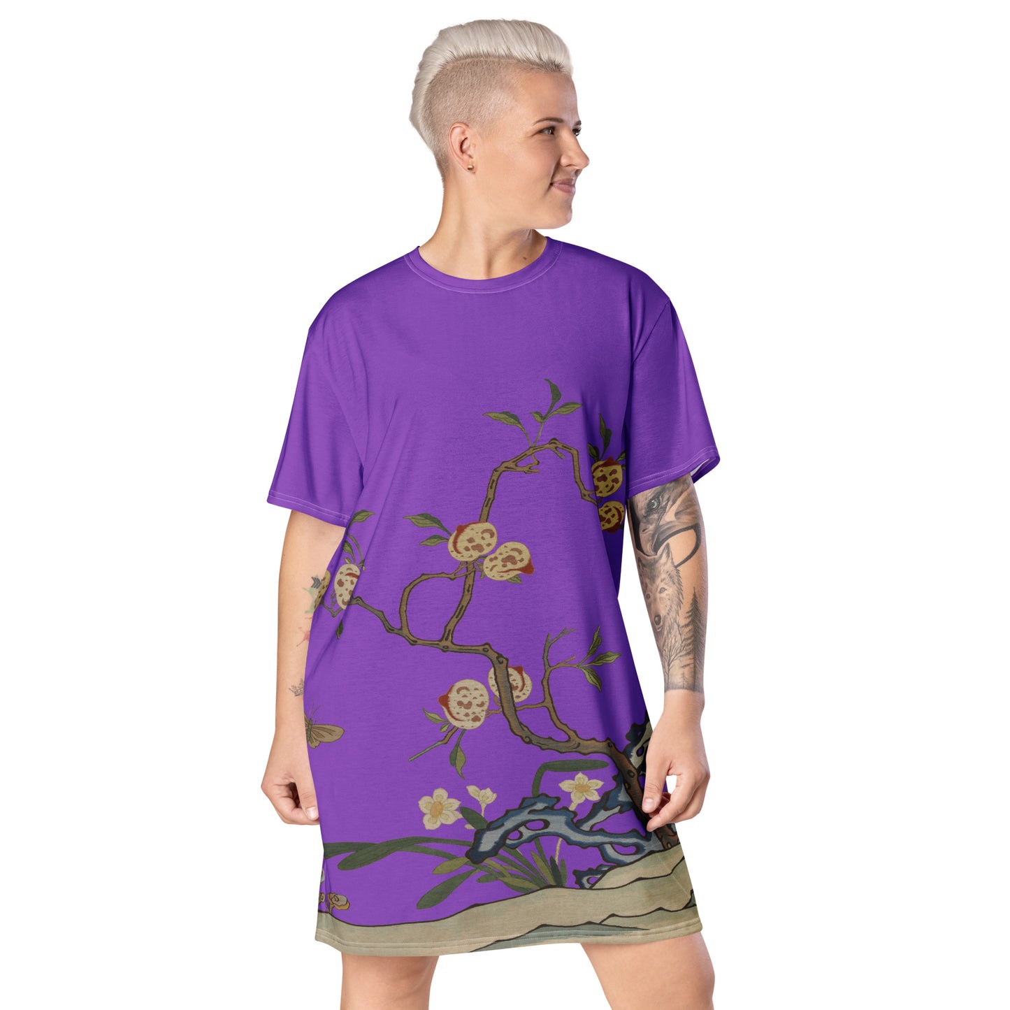 Kesi Flower Album｜Narcissus and Peaches｜T-shirt dress｜Purple