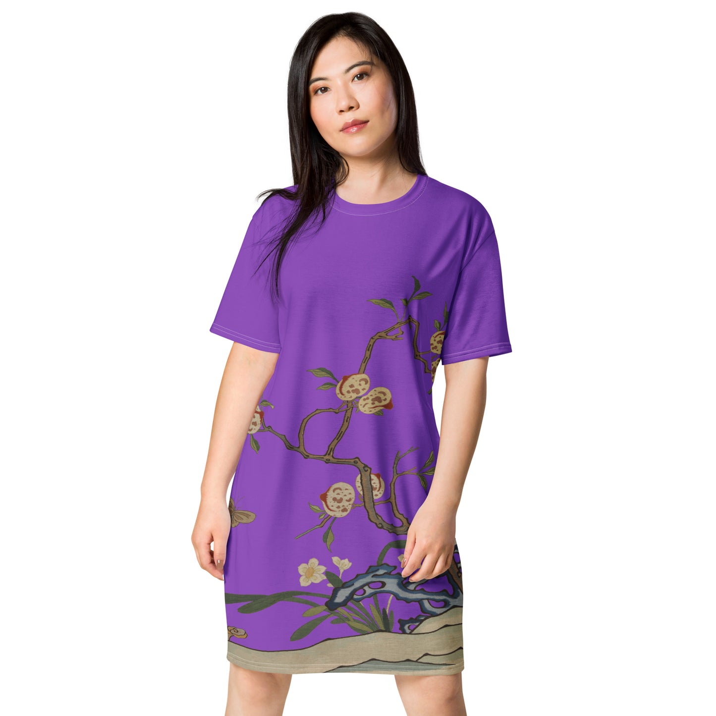 Kesi Flower Album｜Narcissus and Peaches｜T-shirt dress｜Purple