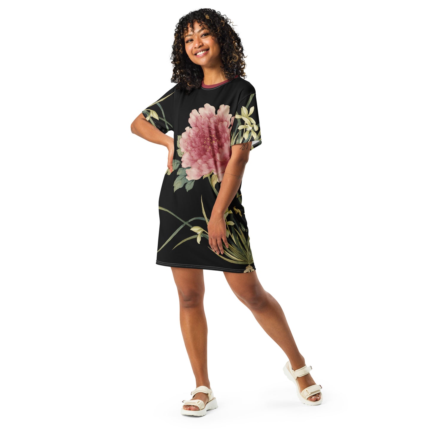 The Spirit of Flowers in Twelve Months｜Orchid and Tree Peony in Bloom｜T-shirt dress｜Black