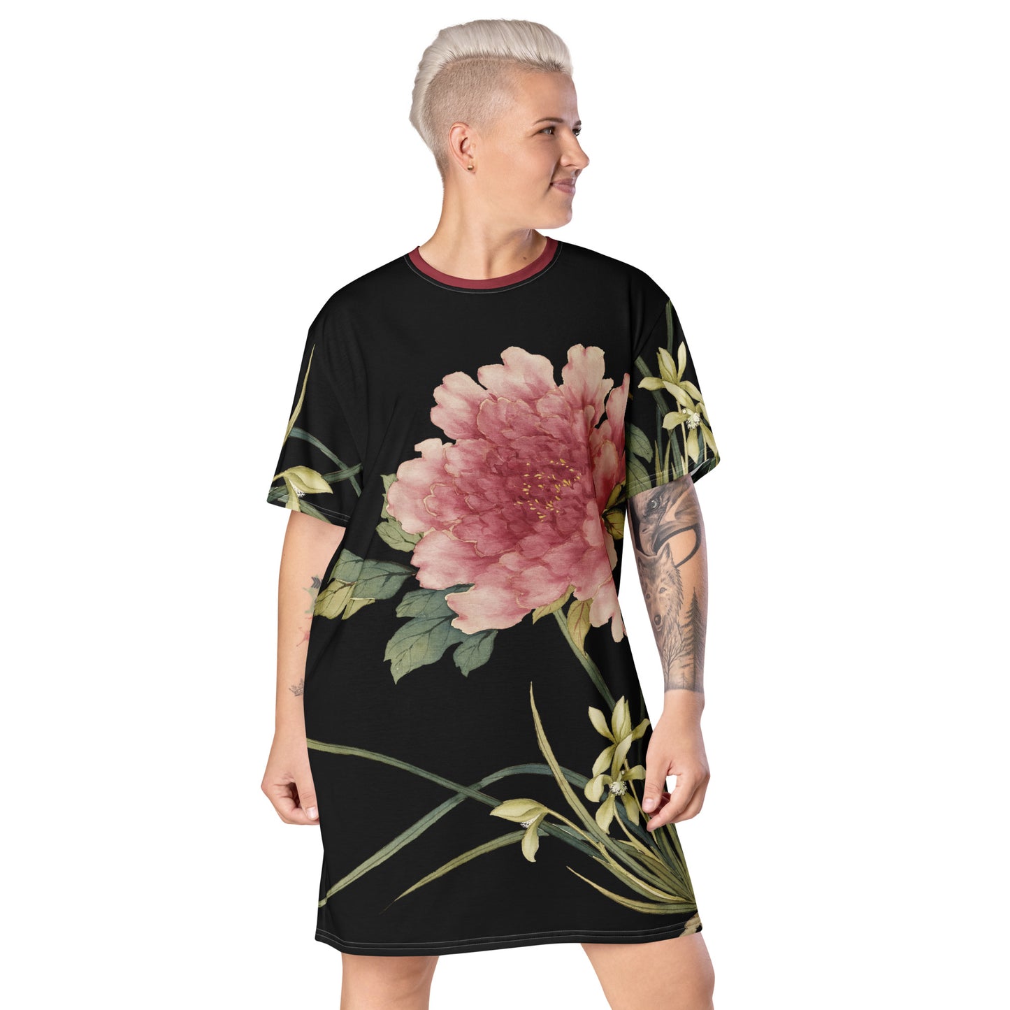 The Spirit of Flowers in Twelve Months｜Orchid and Tree Peony in Bloom｜T-shirt dress｜Black