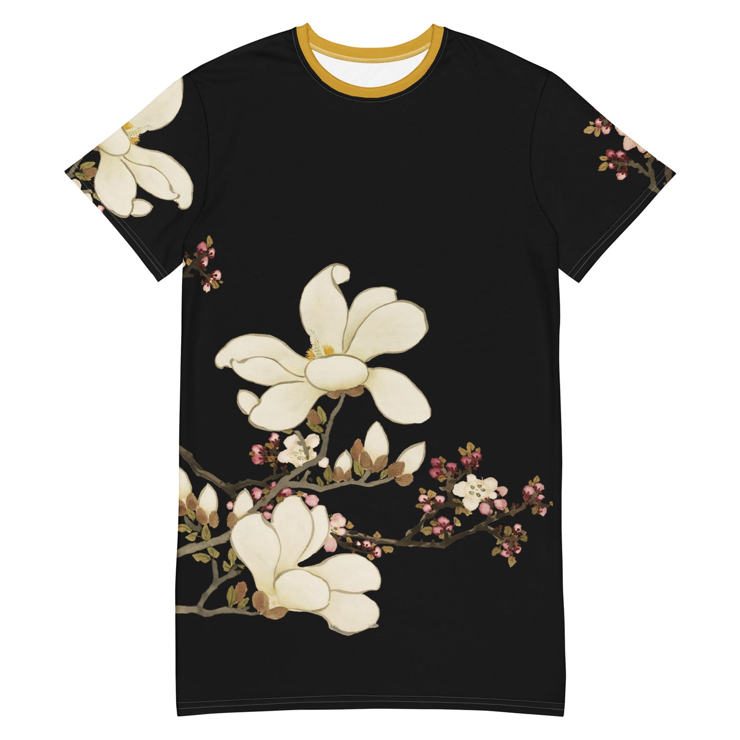 The Spirit of Flowers in Twelve Months｜Apricot and Lily Magnolia in Blossom｜T-shirt dress｜Black