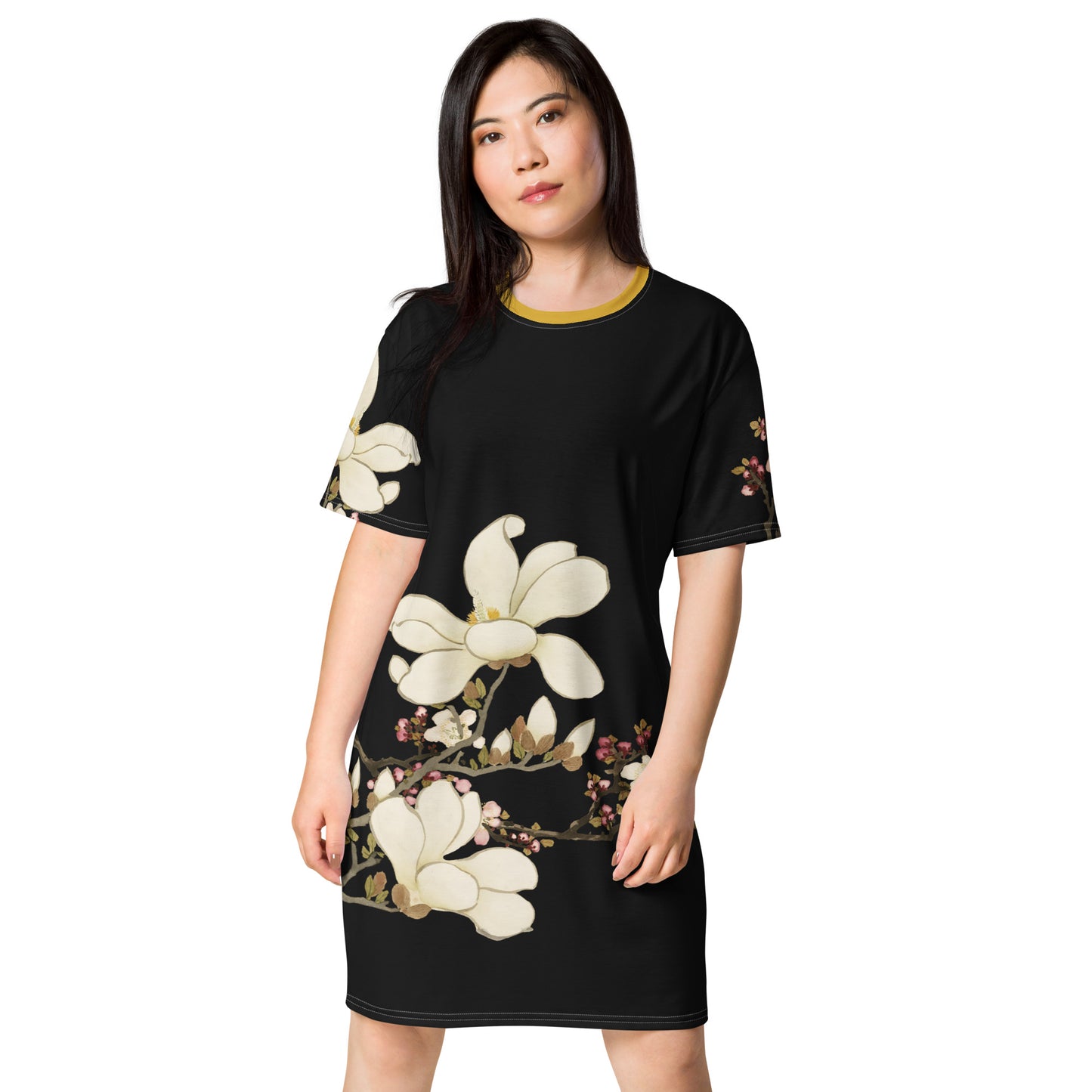 The Spirit of Flowers in Twelve Months｜Apricot and Lily Magnolia in Blossom｜T-shirt dress｜Black