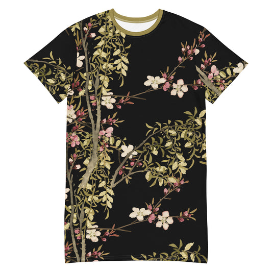 The Spirit of Flowers in Twelve Months｜Willow and Peach Blossom｜T-shirt dress｜Black