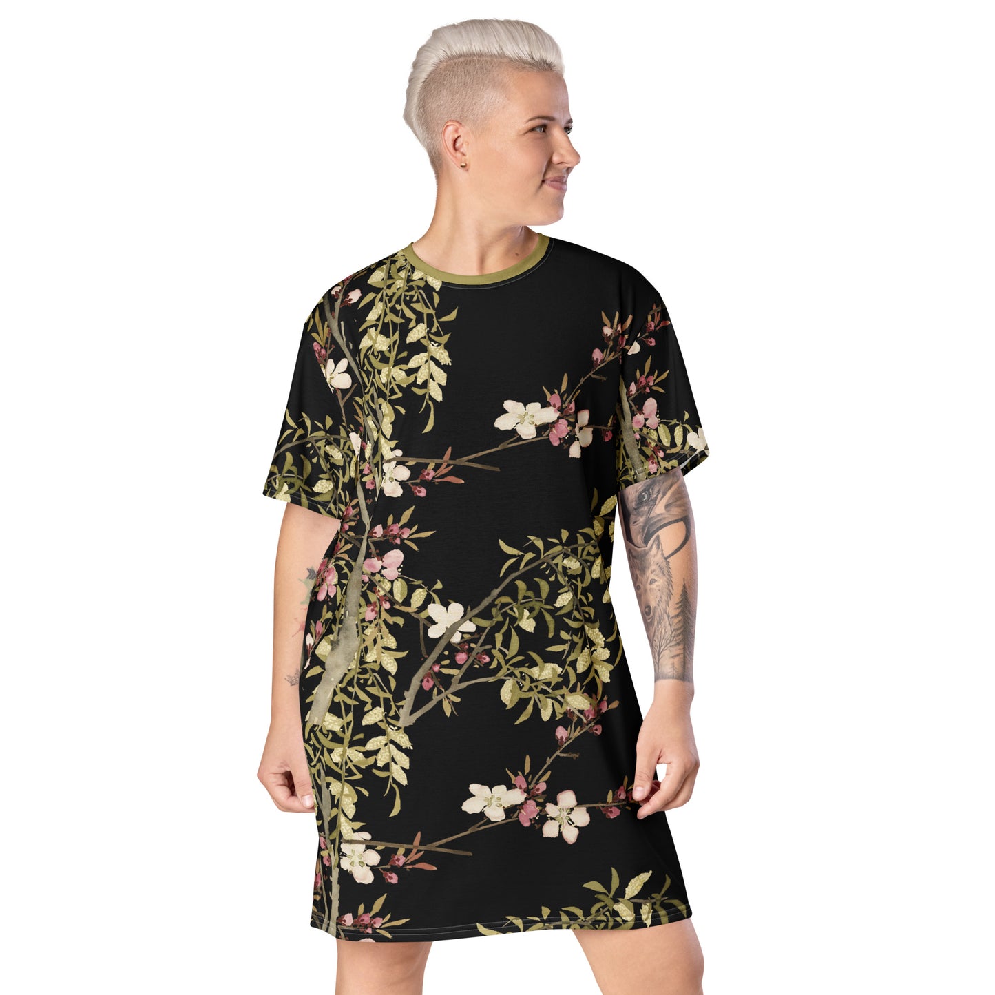 The Spirit of Flowers in Twelve Months｜Willow and Peach Blossom｜T-shirt dress｜Black