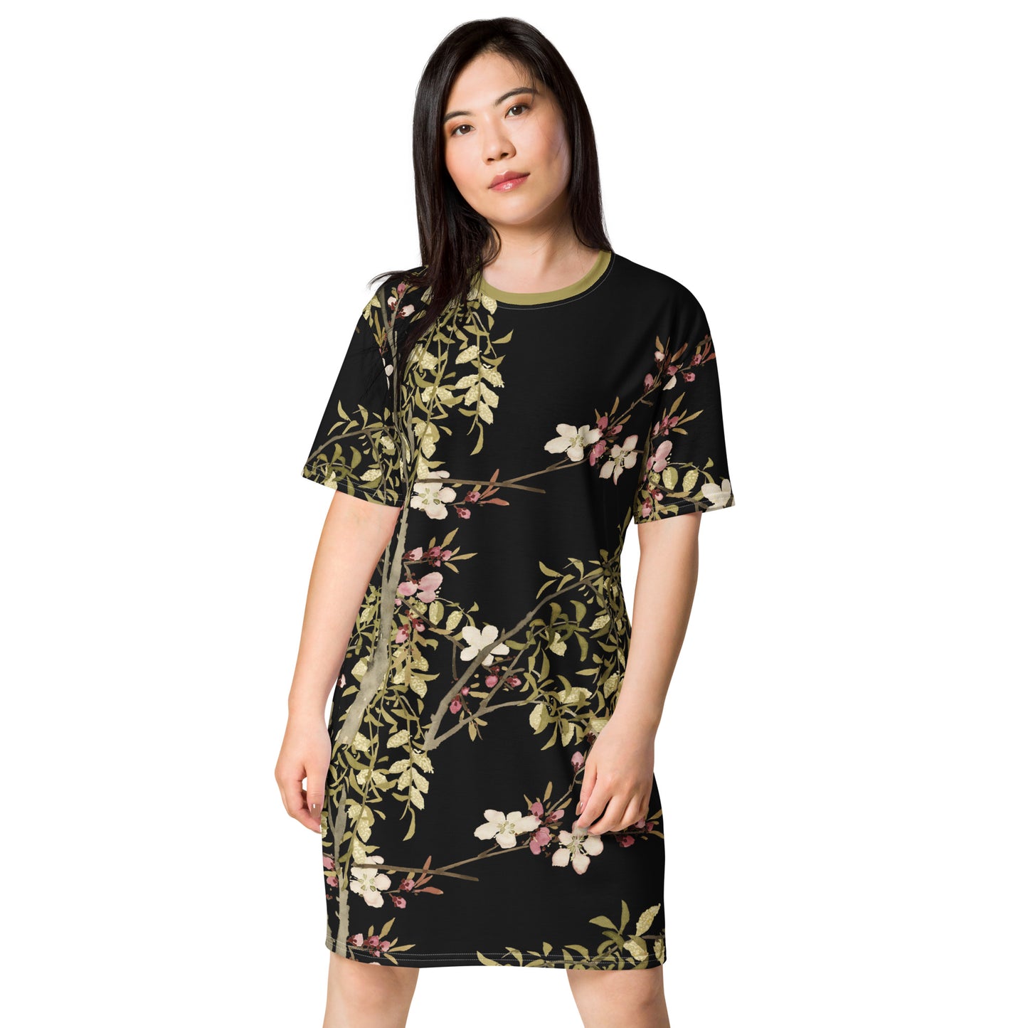 The Spirit of Flowers in Twelve Months｜Willow and Peach Blossom｜T-shirt dress｜Black