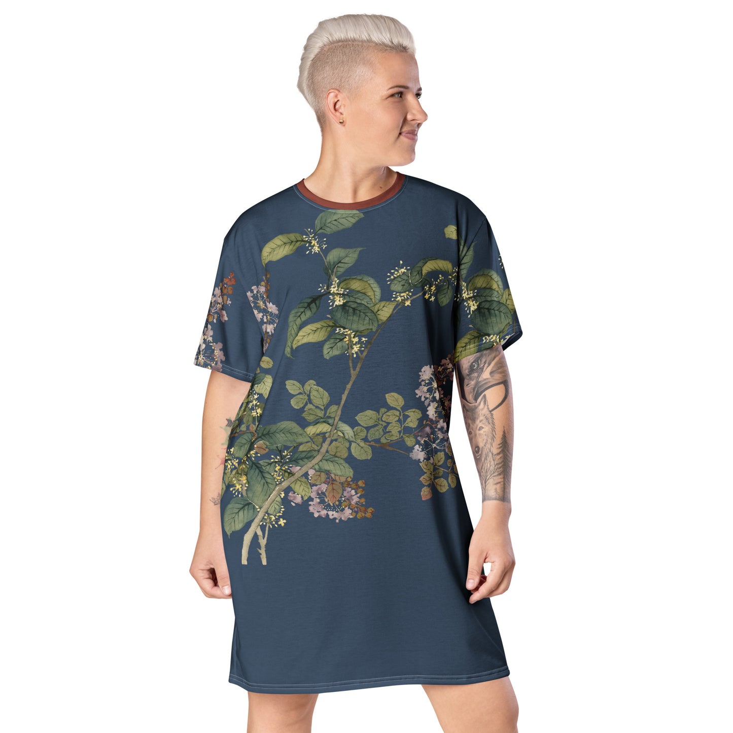 The Spirit of Flowers in Twelve Months｜Osmanthus and Crape Myrtle in Bloom｜T-shirt dress｜Dark blue