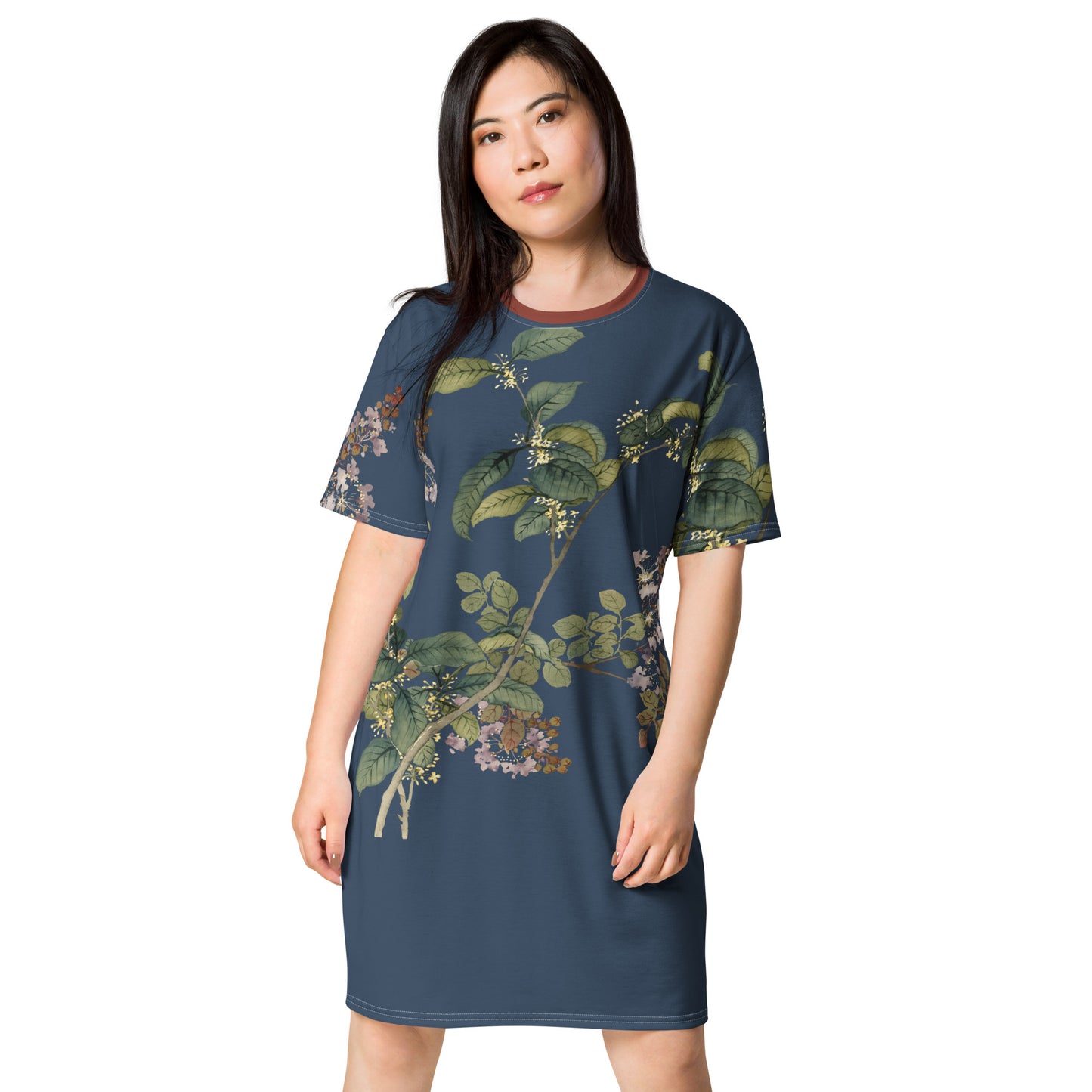 The Spirit of Flowers in Twelve Months｜Osmanthus and Crape Myrtle in Bloom｜T-shirt dress｜Dark blue