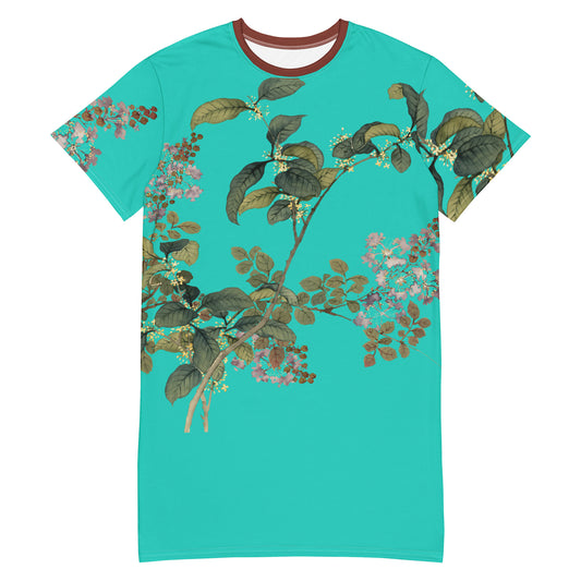 The Spirit of Flowers in Twelve Months｜Osmanthus and Crape Myrtle in Bloom｜T-shirt dress｜Turquoise