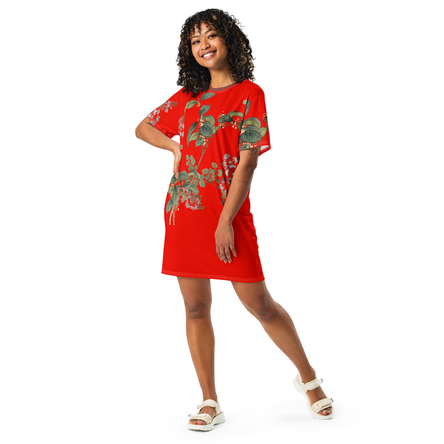 The Spirit of Flowers in Twelve Months｜Osmanthus and Crape Myrtle in Bloom｜T-shirt dress｜Garnet red