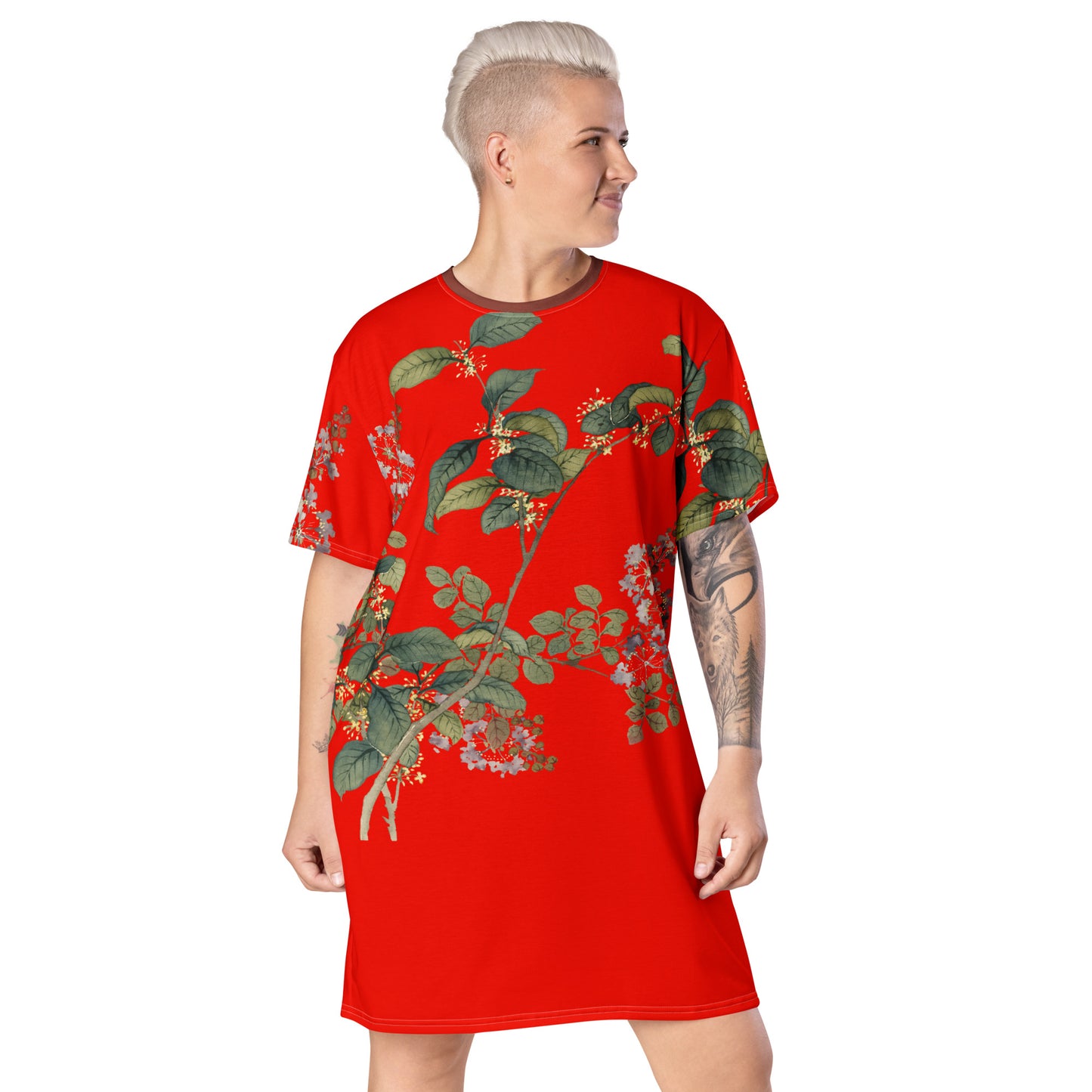 The Spirit of Flowers in Twelve Months｜Osmanthus and Crape Myrtle in Bloom｜T-shirt dress｜Garnet red