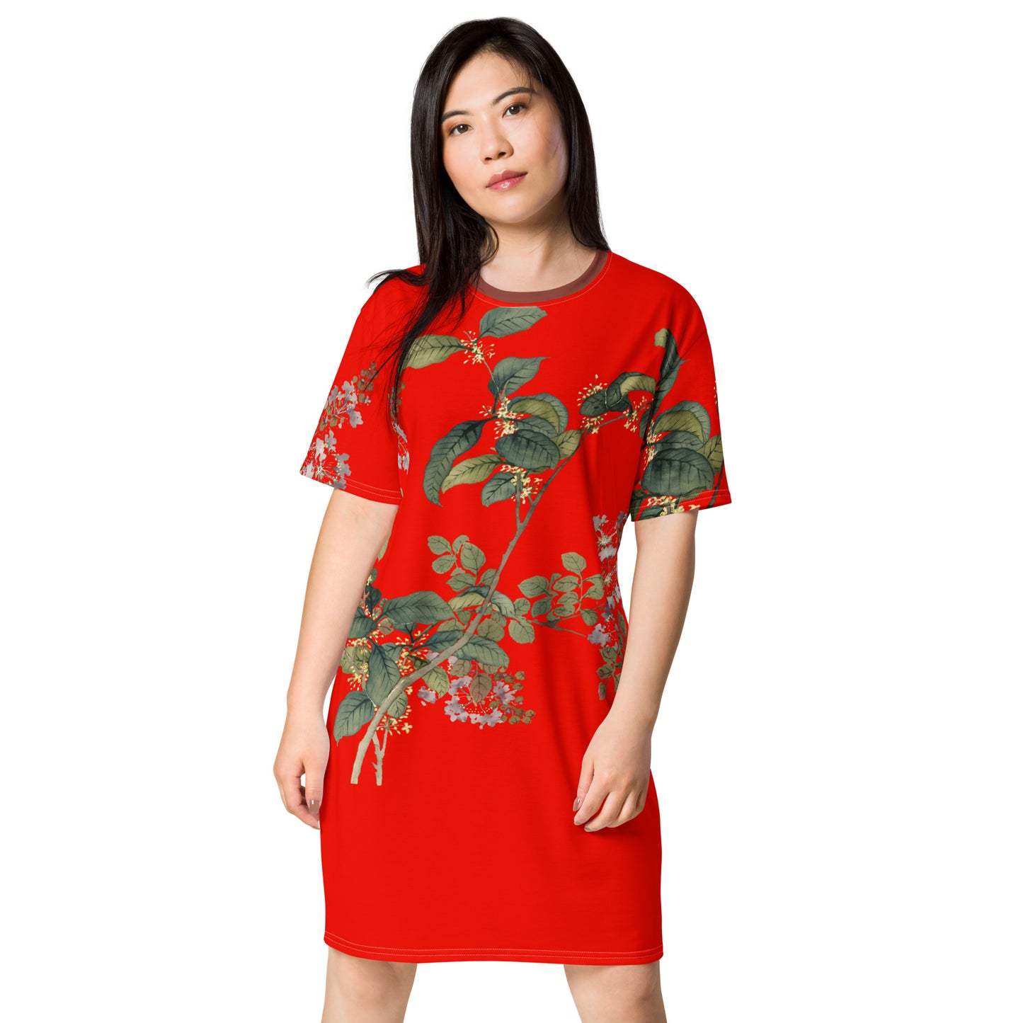 The Spirit of Flowers in Twelve Months｜Osmanthus and Crape Myrtle in Bloom｜T-shirt dress｜Garnet red