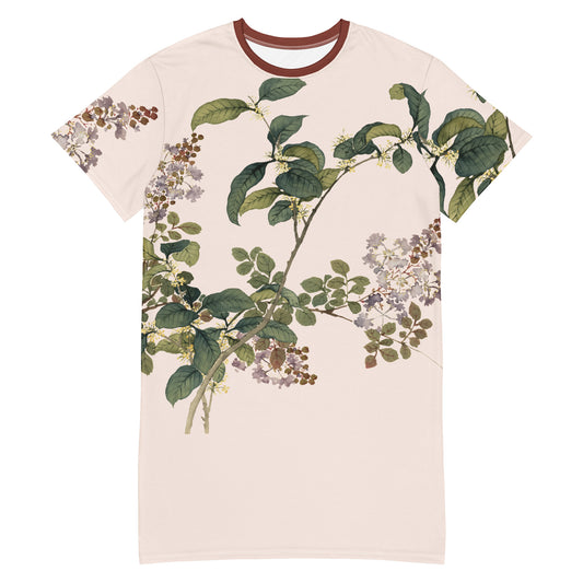 The Spirit of Flowers in Twelve Months｜Osmanthus and Crape Myrtle in Bloom｜T-shirt dress｜Fish belly white