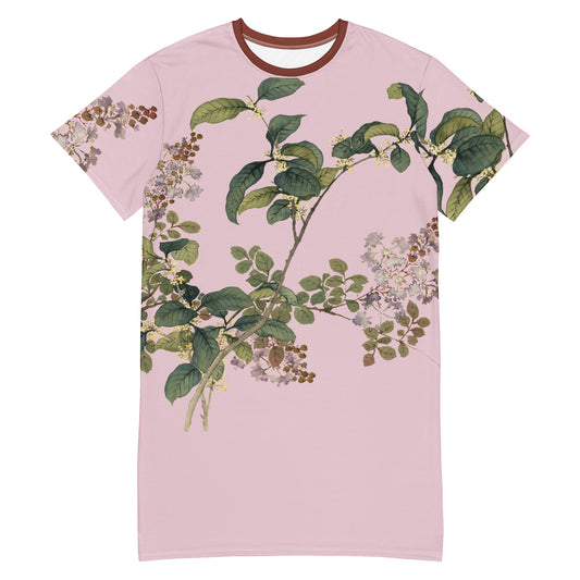 The Spirit of Flowers in Twelve Months｜Osmanthus and Crape Myrtle in Bloom｜T-shirt dress｜Pale pinkish gray