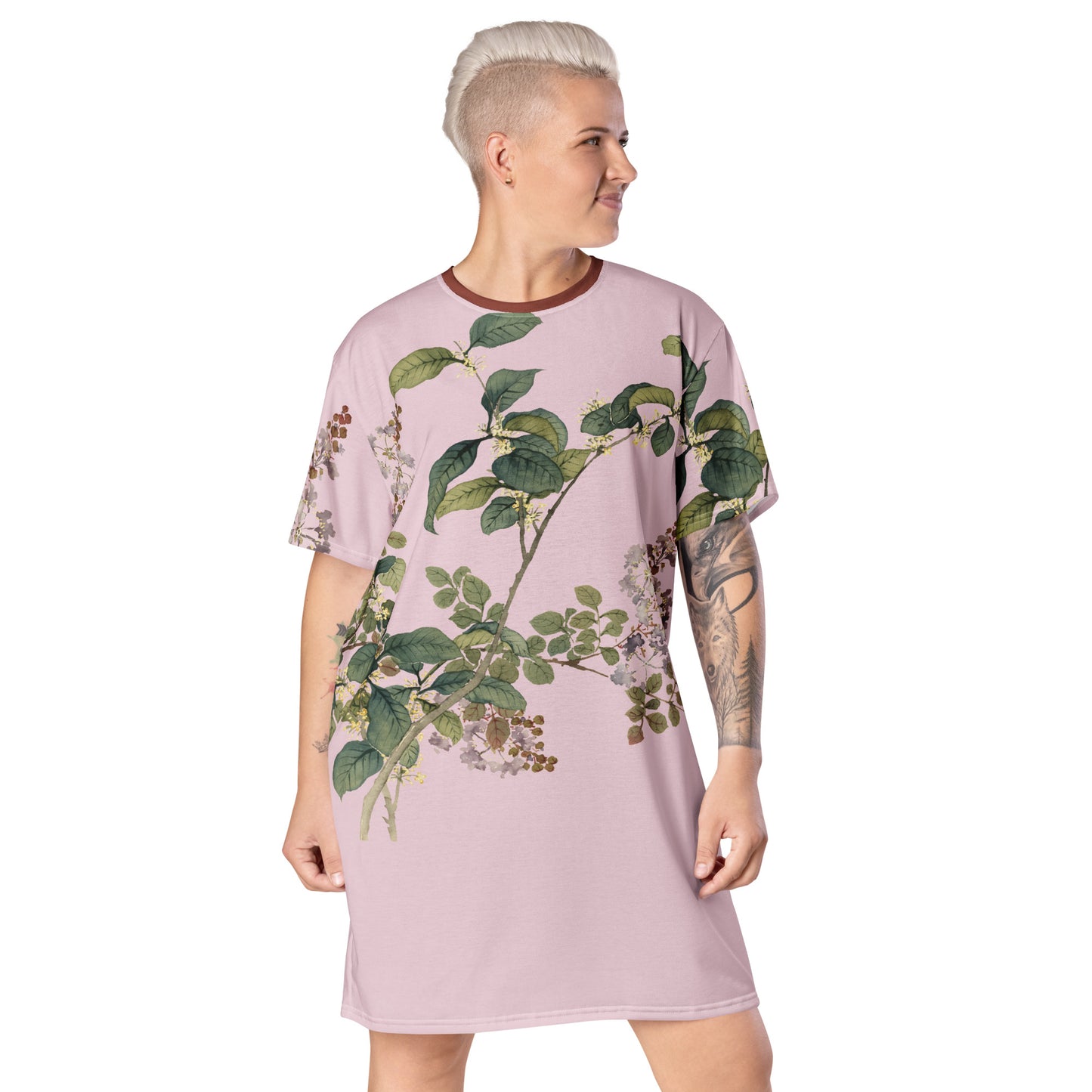 The Spirit of Flowers in Twelve Months｜Osmanthus and Crape Myrtle in Bloom｜T-shirt dress｜Pale pinkish gray