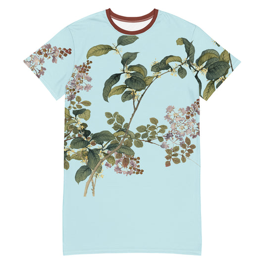 The Spirit of Flowers in Twelve Months｜Osmanthus and Crape Myrtle in Bloom｜T-shirt dress｜Aqua blue