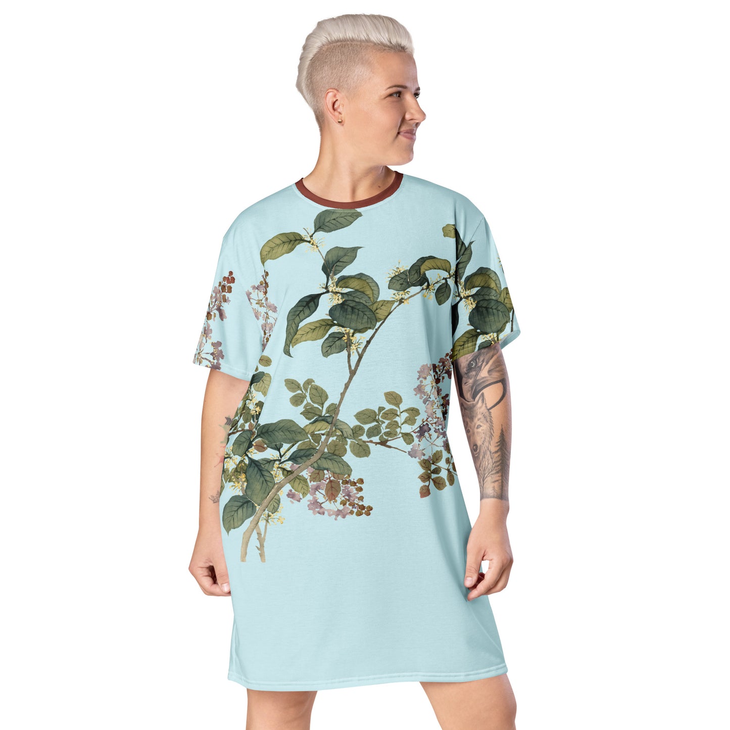 The Spirit of Flowers in Twelve Months｜Osmanthus and Crape Myrtle in Bloom｜T-shirt dress｜Aqua blue