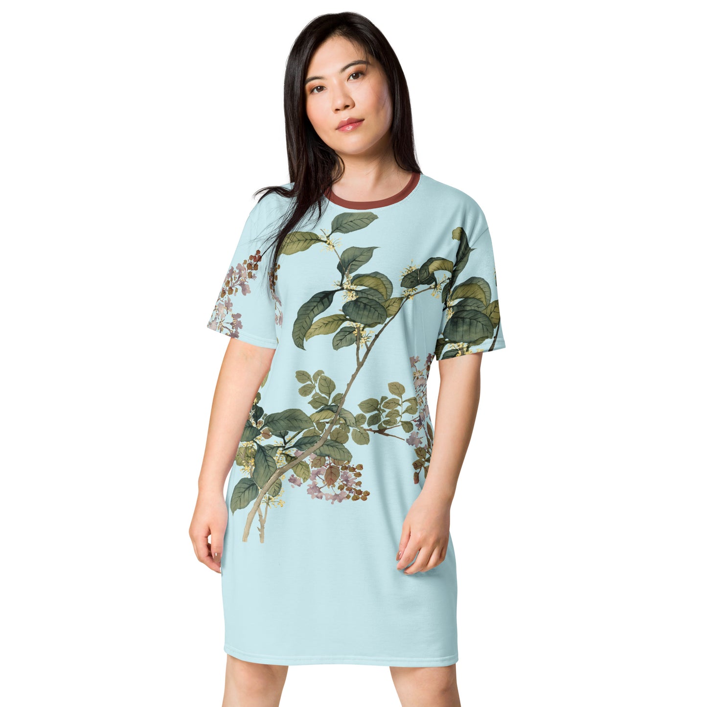 The Spirit of Flowers in Twelve Months｜Osmanthus and Crape Myrtle in Bloom｜T-shirt dress｜Aqua blue