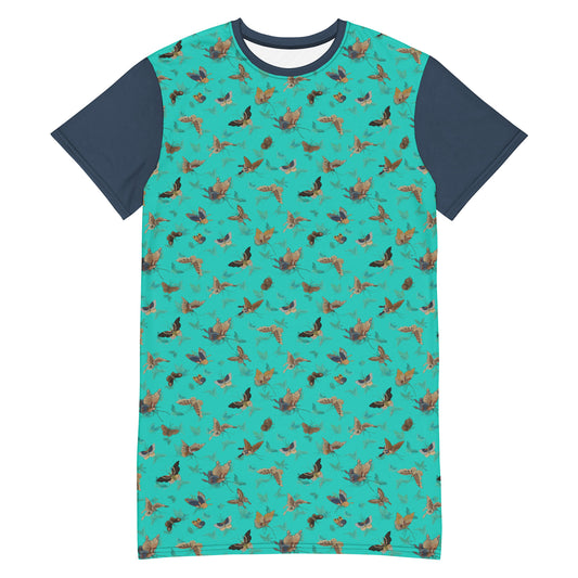 Butterfly dancing｜T-shirt dress｜Turquoise