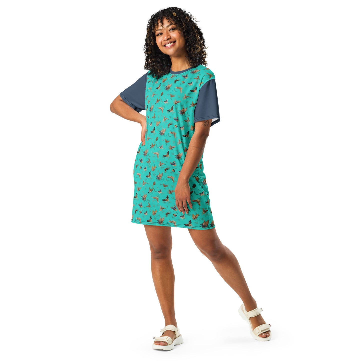 Butterfly dancing｜T-shirt dress｜Turquoise