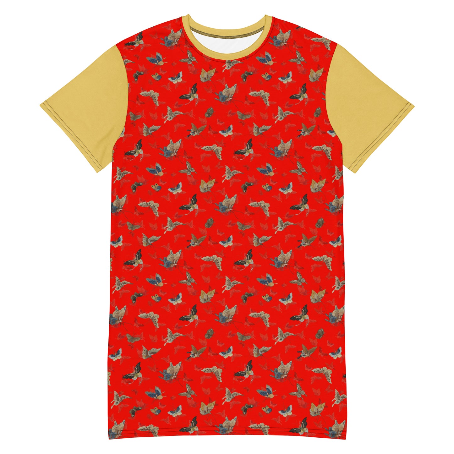 Butterfly dancing｜T-shirt dress｜Garnet red