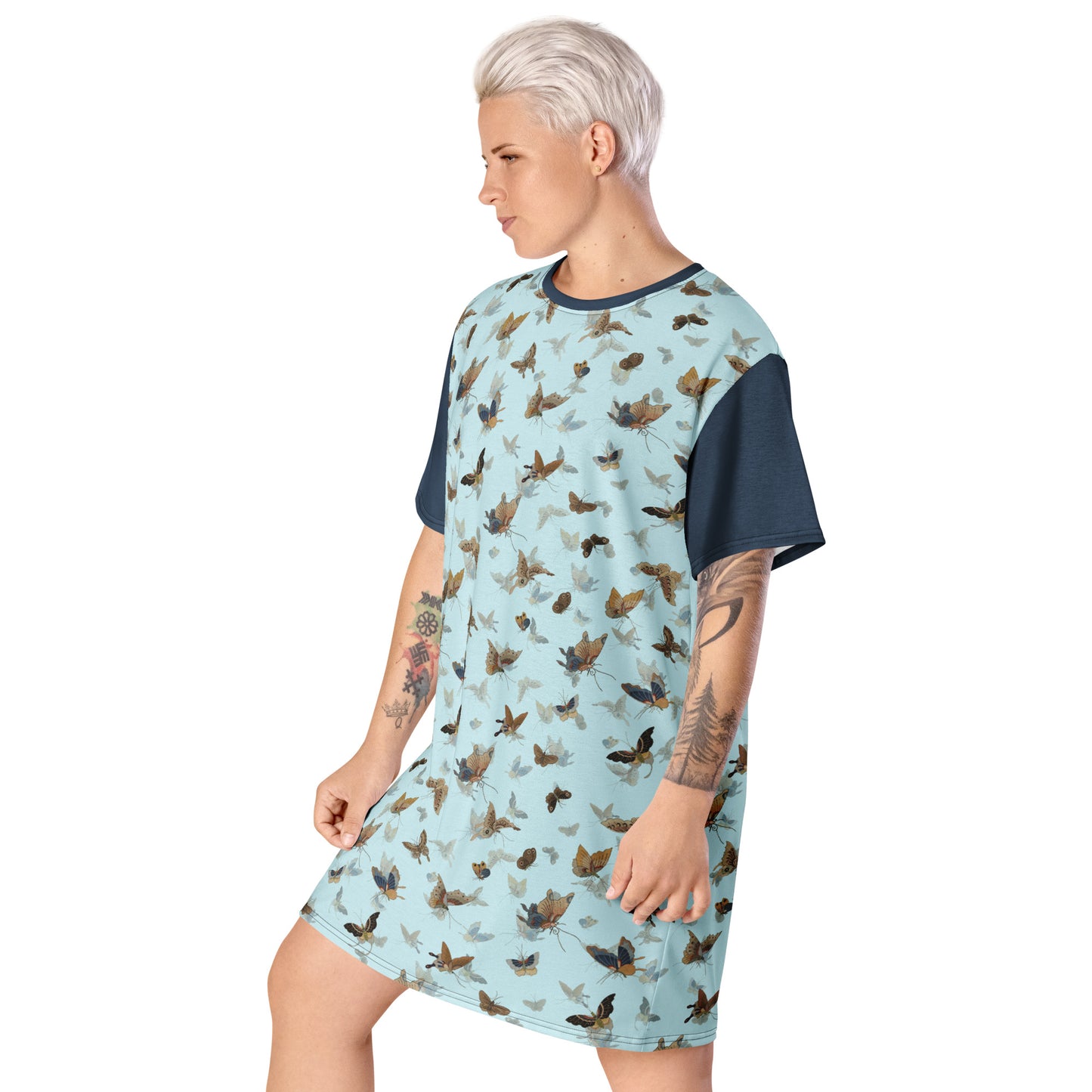 Butterfly dancing｜T-shirt dress｜Aqua blue