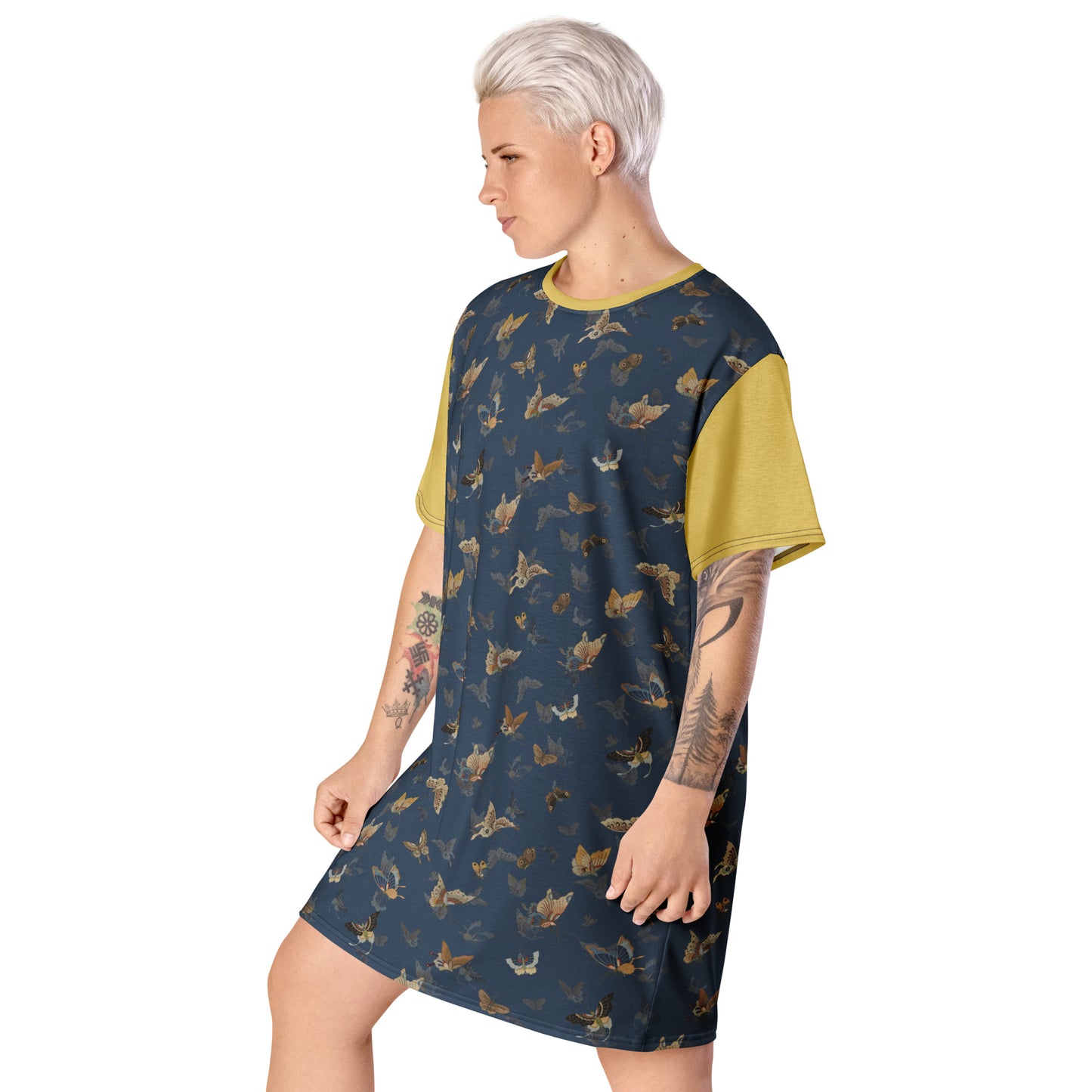 Butterfly dancing｜T-shirt dress｜Dark blue